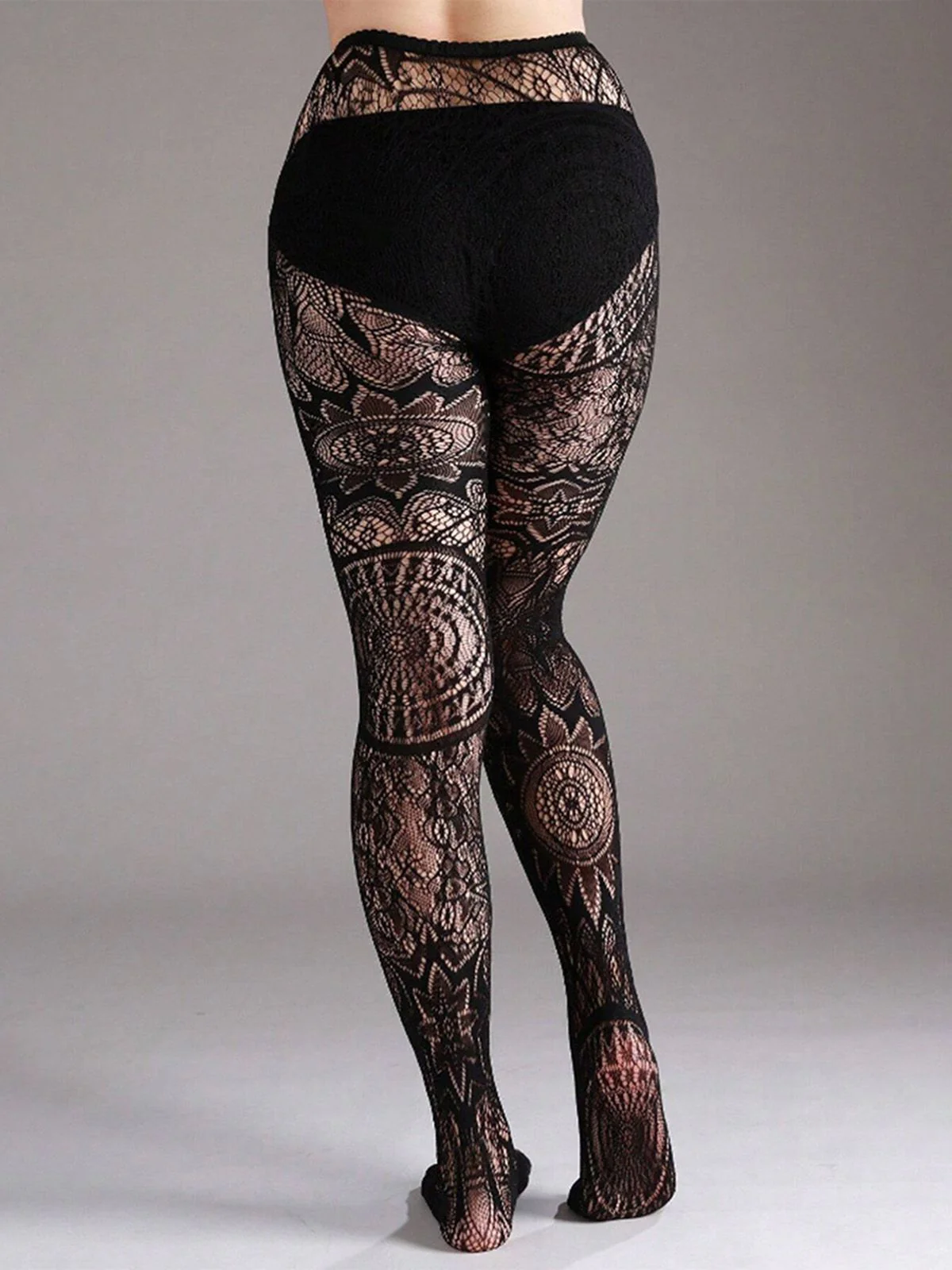 Halloween Gothic Lace Floral Pattern Sheer Tights - Image 4