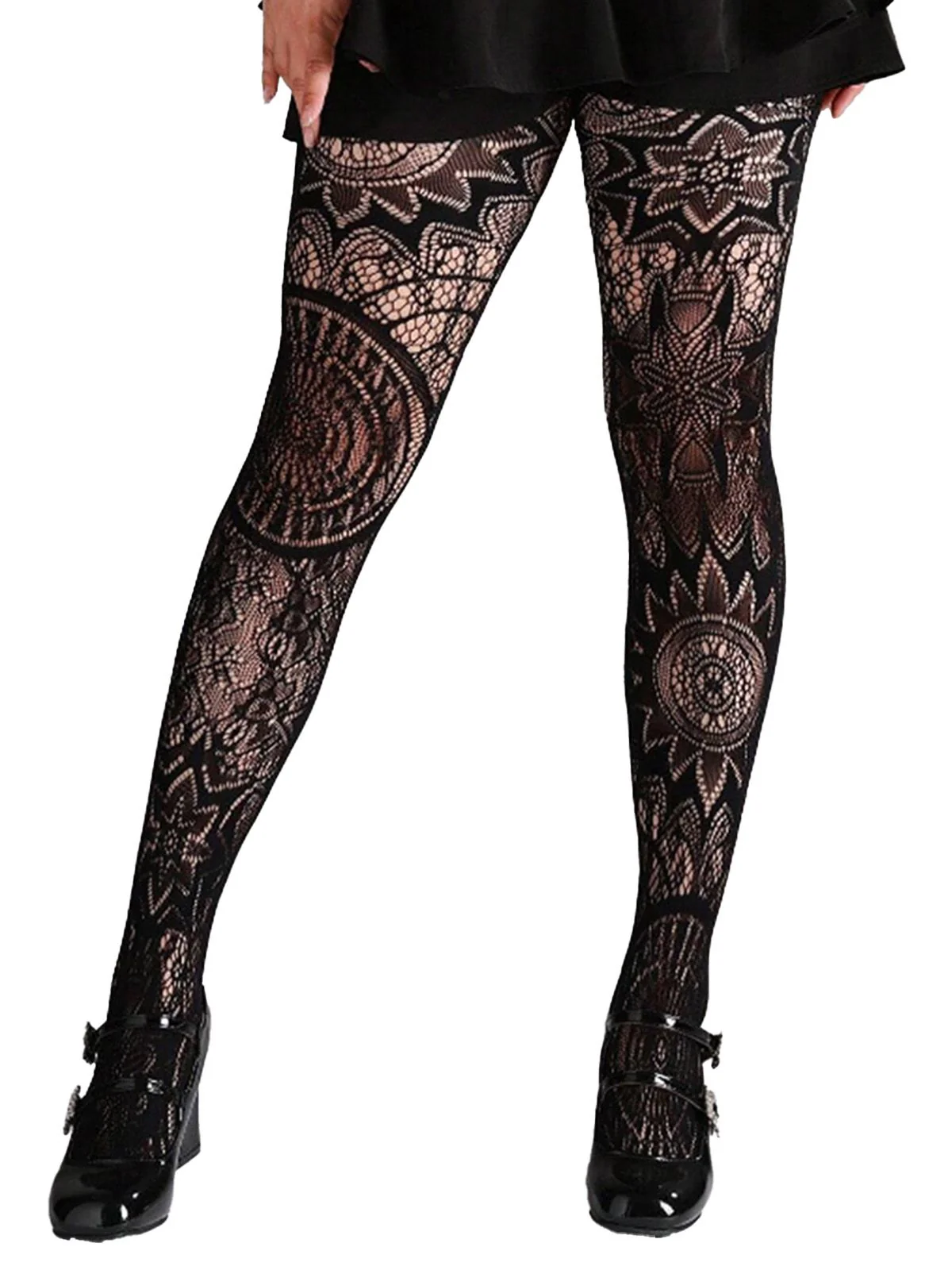 Halloween Gothic Lace Floral Pattern Sheer Tights - Image 5