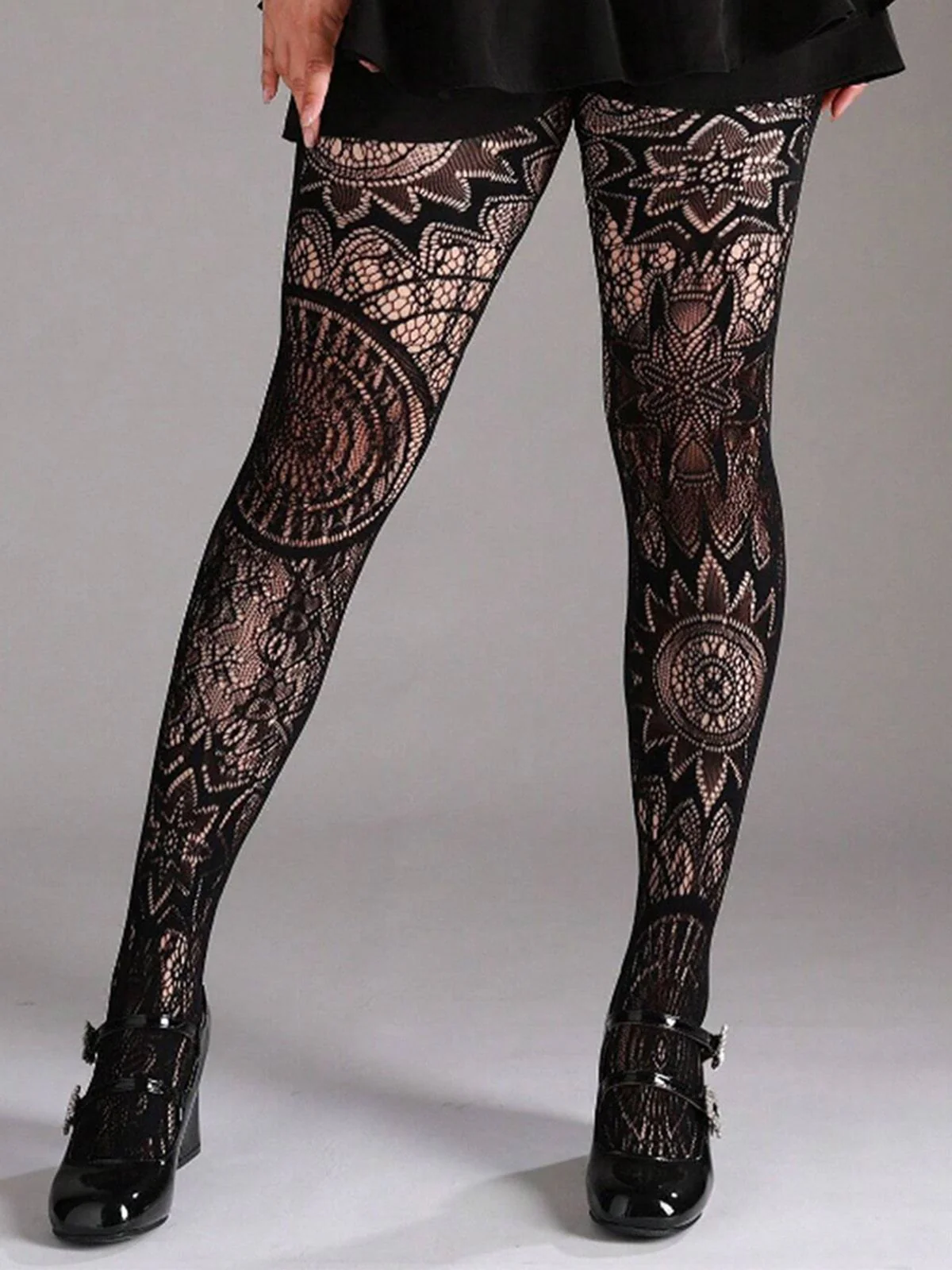 Halloween Gothic Lace Floral Pattern Sheer Tights - Image 6