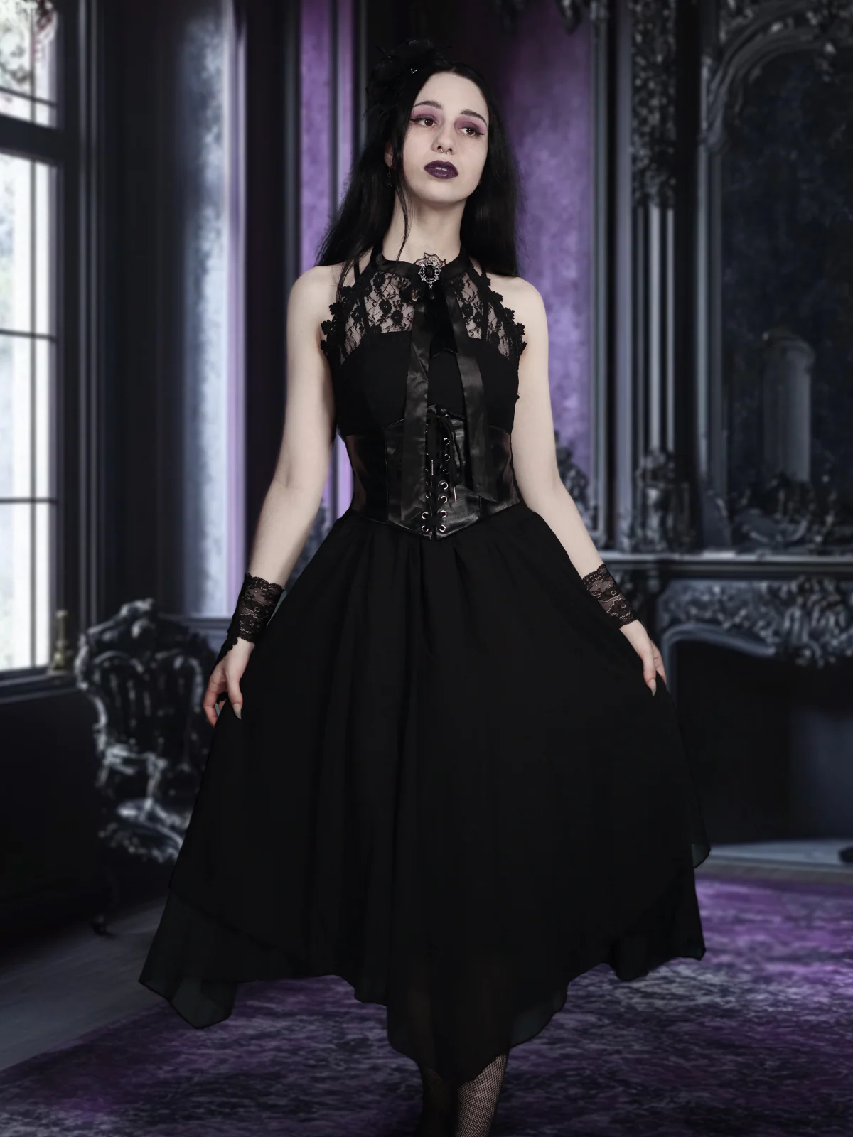 Halloween Gothic Steampunk Lace Dress - Image 2