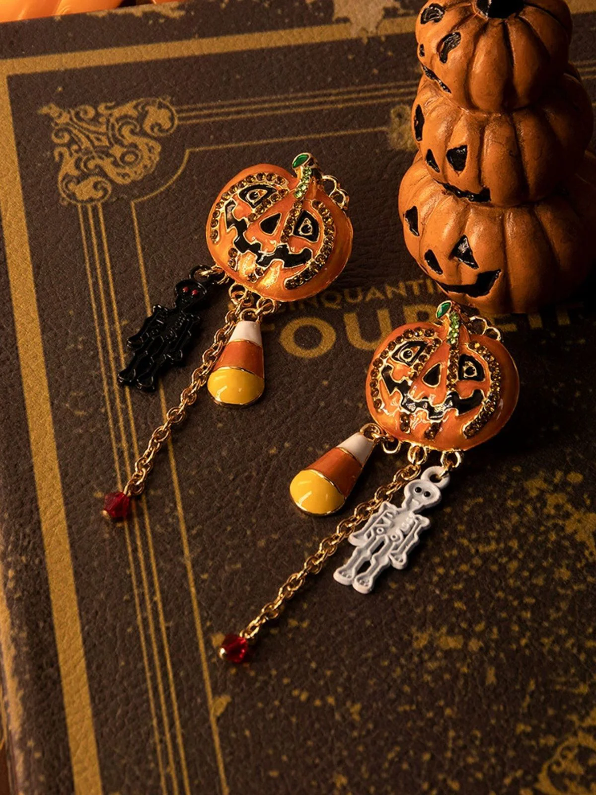Halloween Pumpkin Skull Chain Alloy Earrings - Image 2