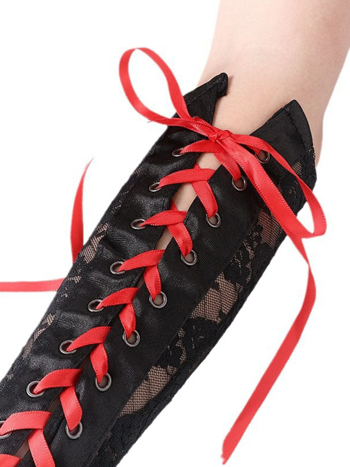 Halloween Punk Party Lace-Up Half Finger Gloves - Image 11