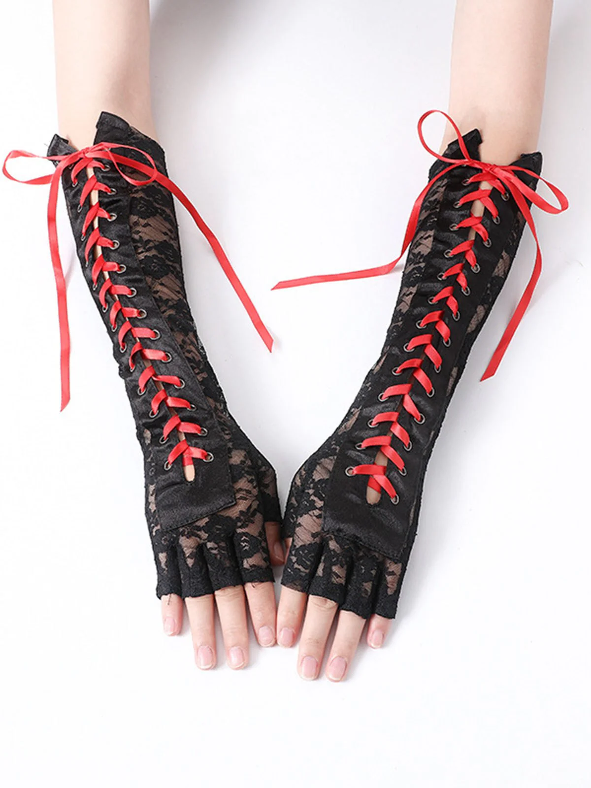 Halloween Punk Party Lace-Up Half Finger Gloves - Image 12