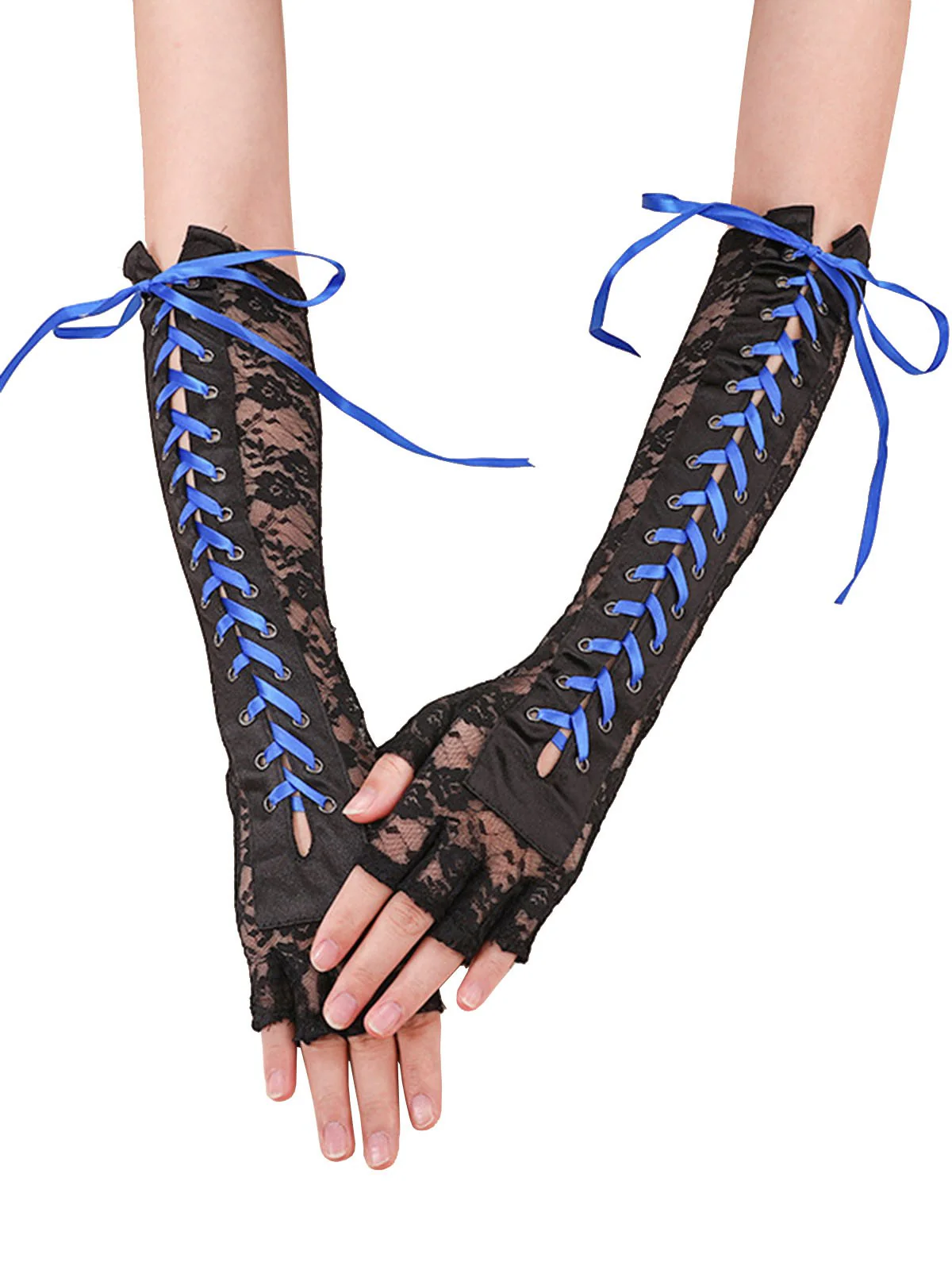 Halloween Punk Party Lace-Up Half Finger Gloves - Image 4