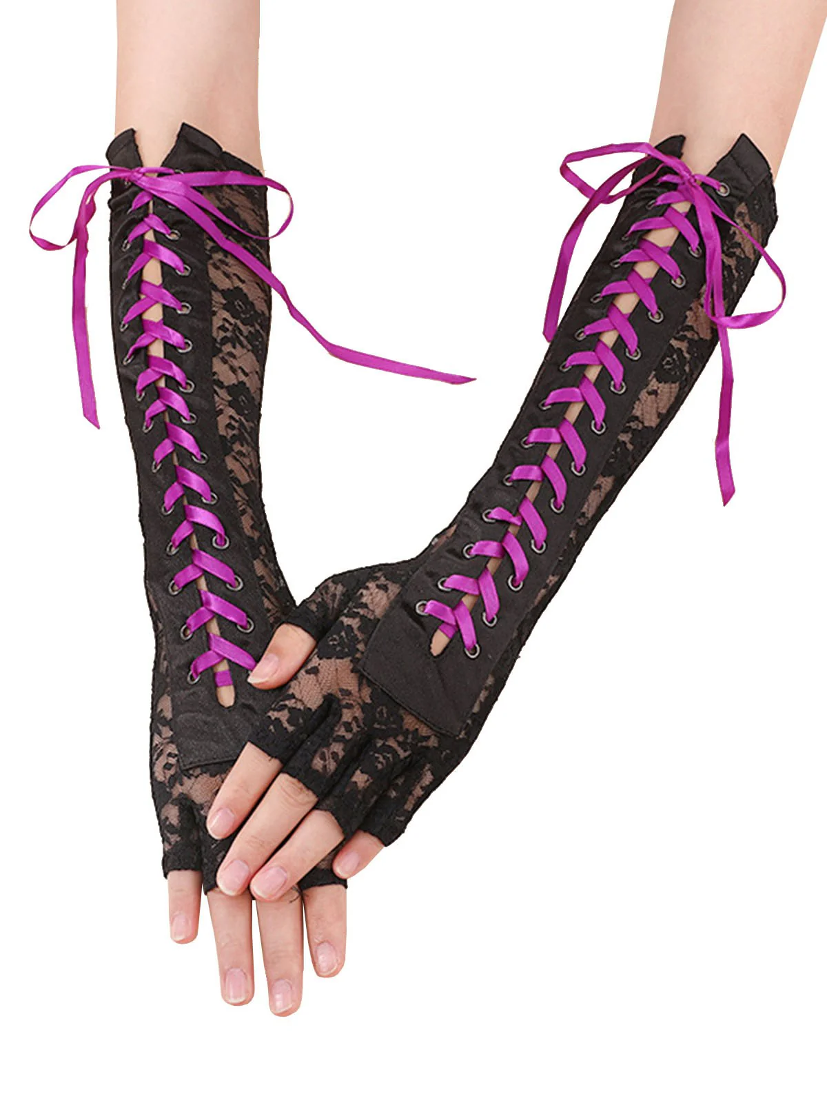 Halloween Punk Party Lace-Up Half Finger Gloves - Image 5