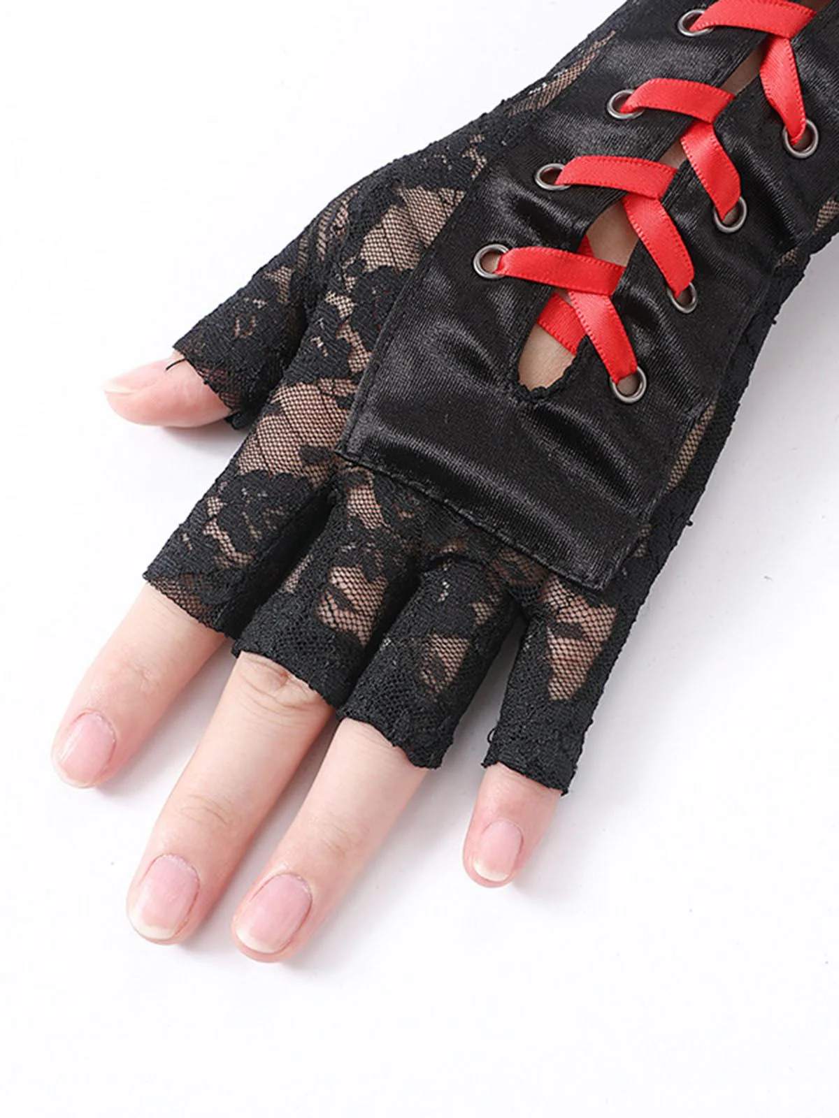 Halloween Punk Party Lace-Up Half Finger Gloves - Image 8