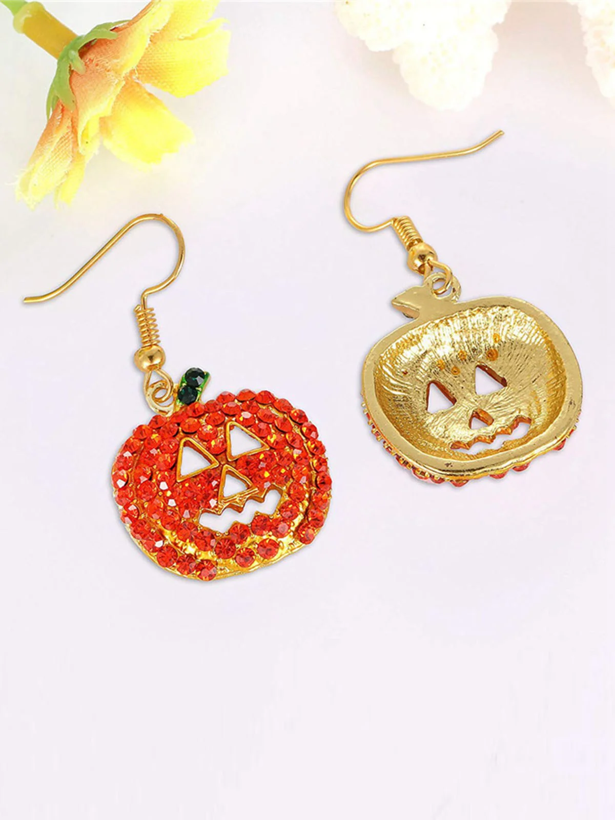 Halloween Rhinestones Grimace Pumpkin Earrings - Image 4