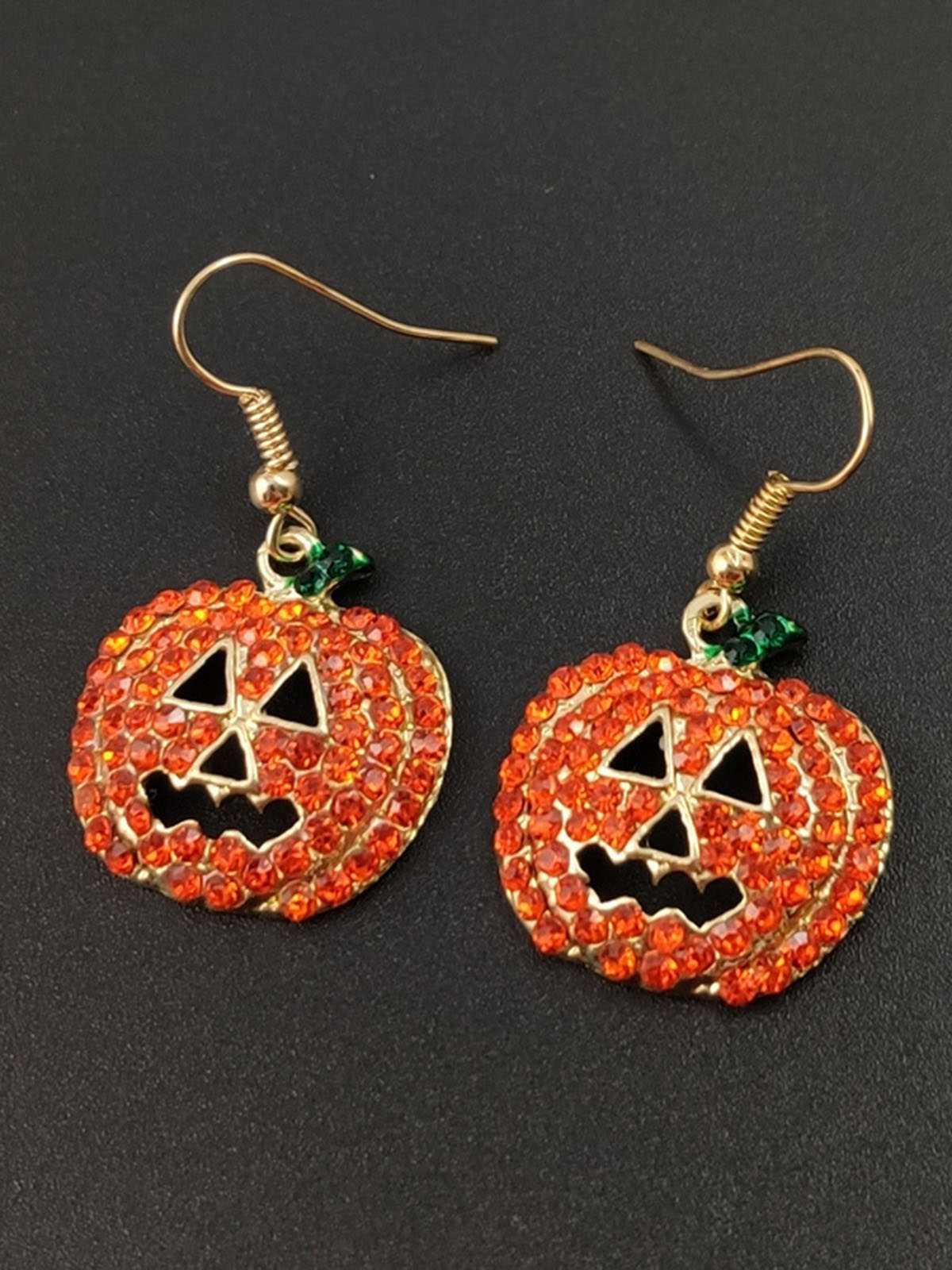 Halloween Rhinestones Grimace Pumpkin Earrings - Image 5