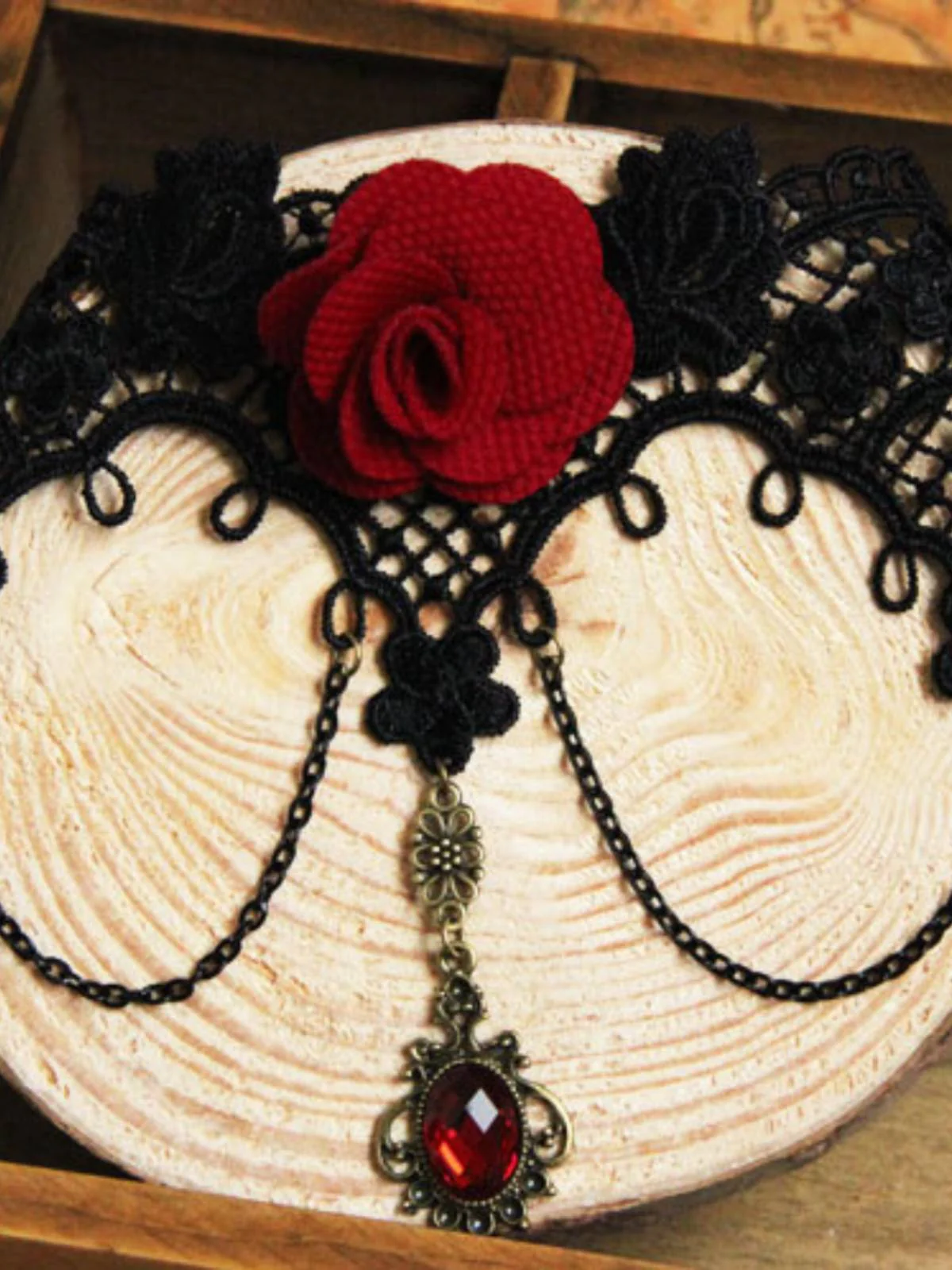 Halloween 3D Rose Flower Lace Necklace - Image 3