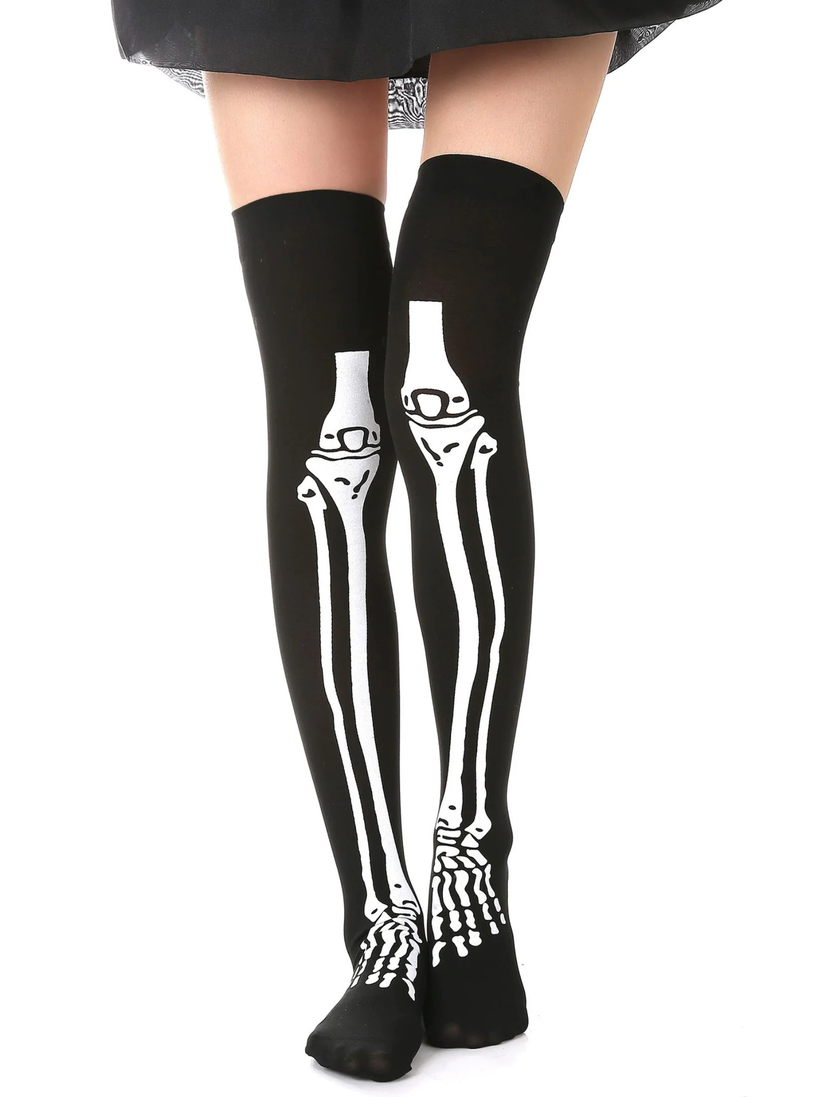 Halloween Skeleton Thigh High Socks & Gloves Set - Image 2