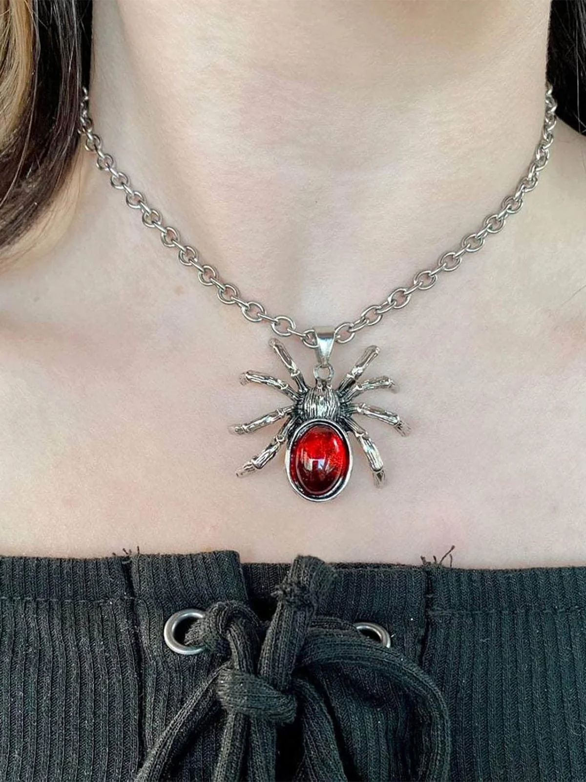 Halloween Spider Blood Drop Pendant Necklace - Image 4