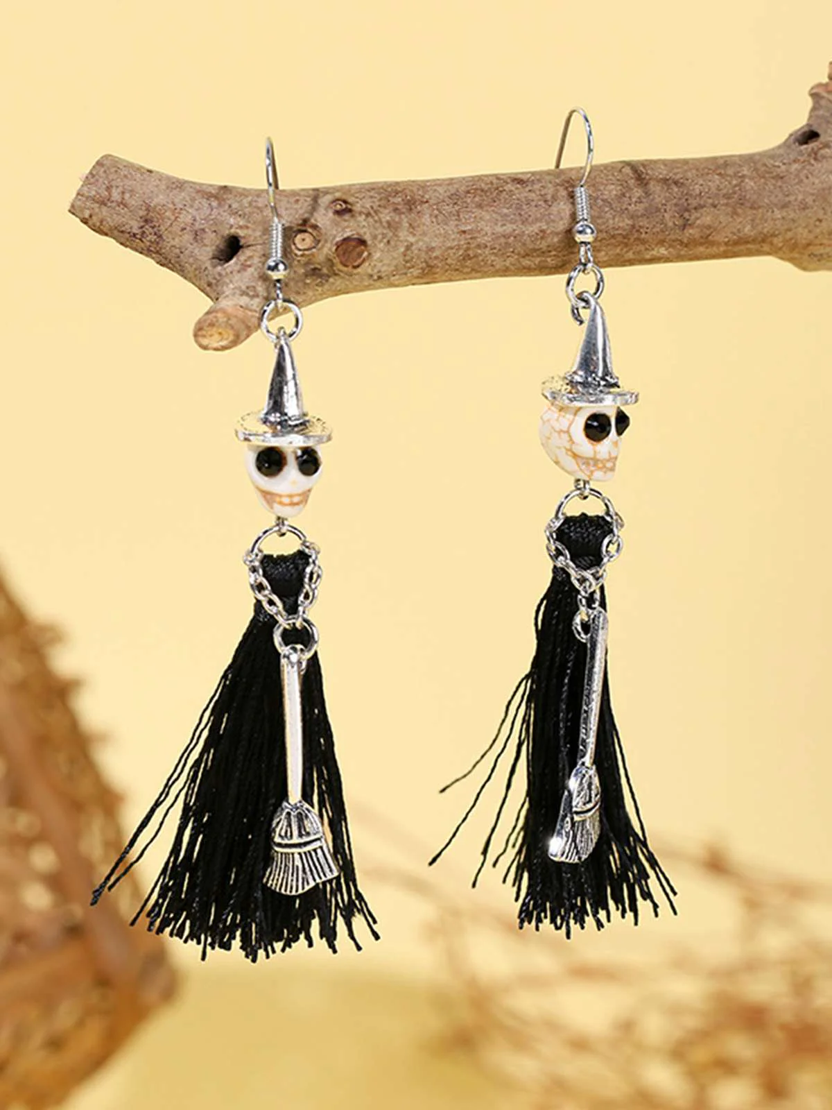Halloween Witch Skull Tassel Earrings - Image 2