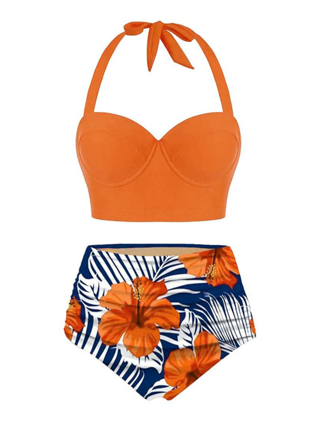 1940s Halter Flowers Pleated Bikini Set - Image 2