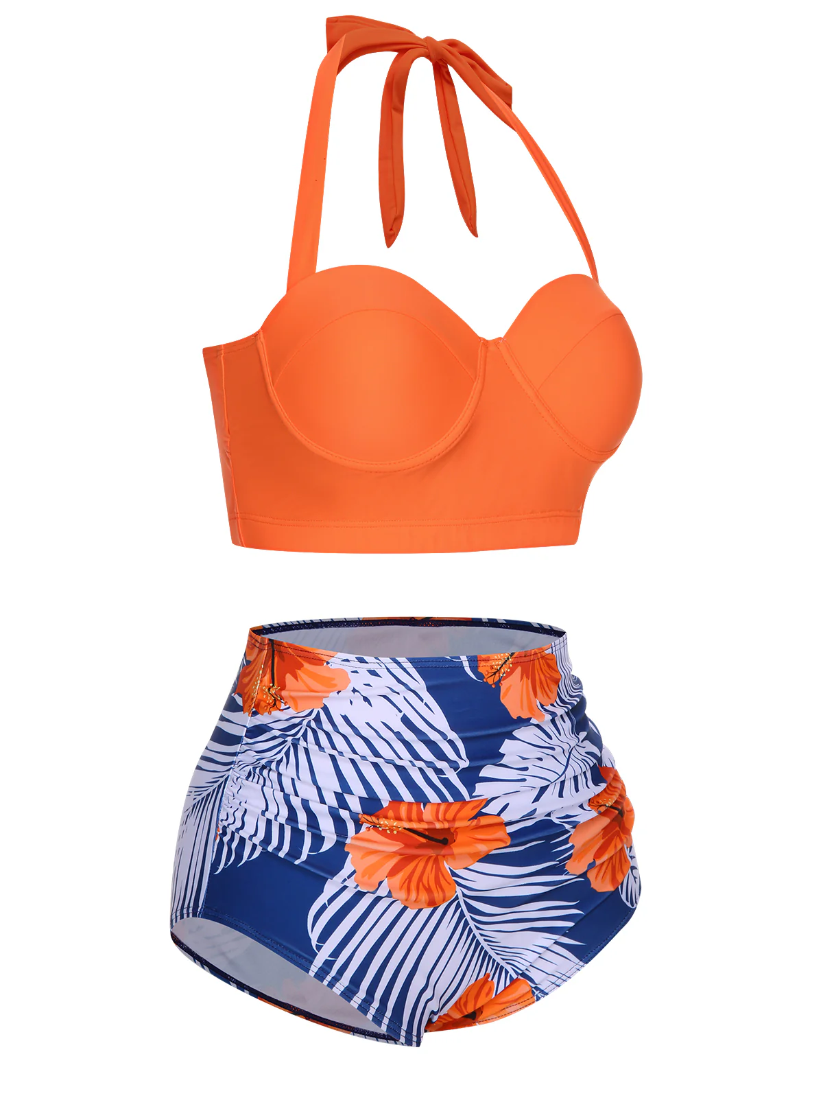 1940s Halter Flowers Pleated Bikini Set - Image 7