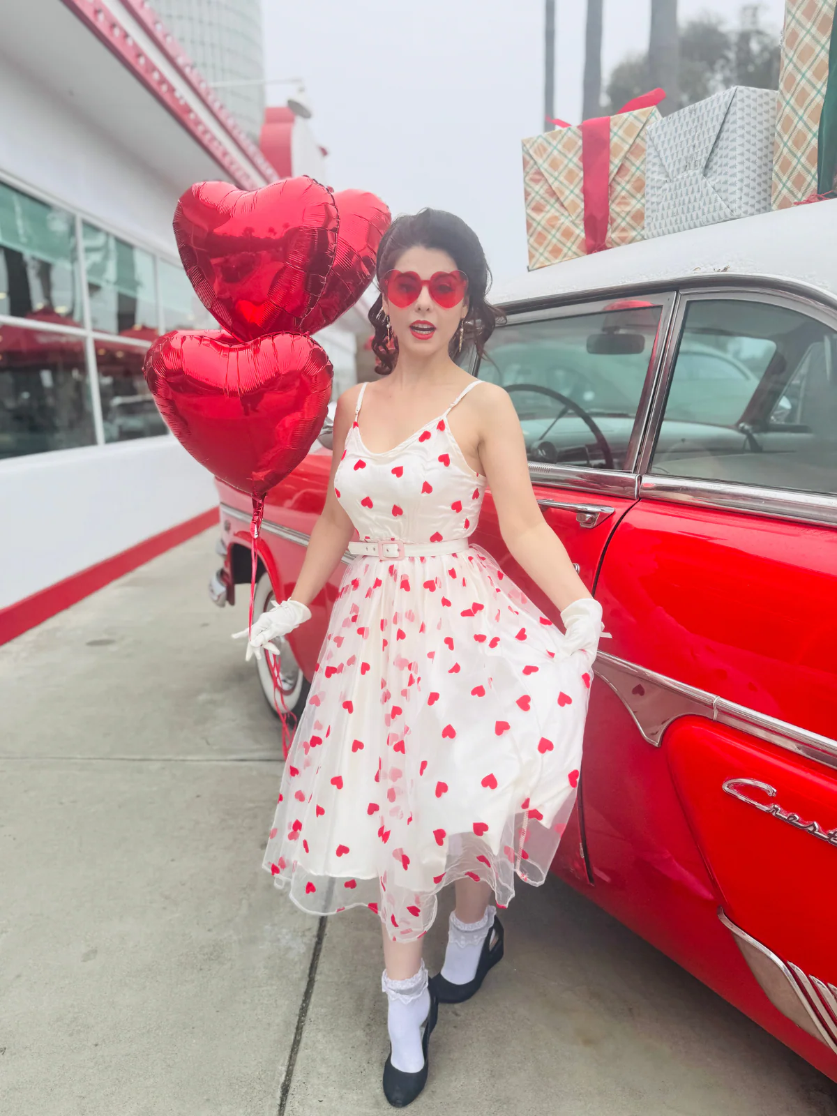 Heart 1950s Mesh Sling Dress - Image 2
