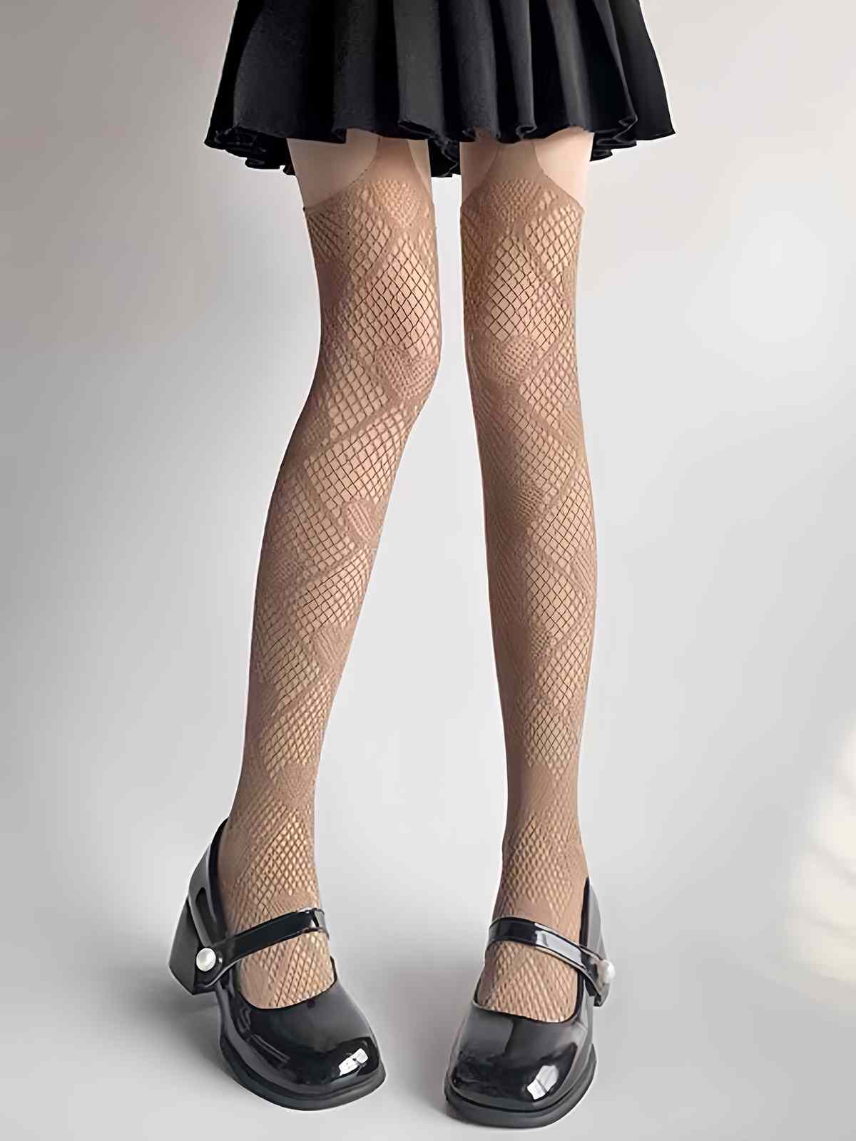 Heart Pattern Thigh High Fishnet Stockings - Image 4