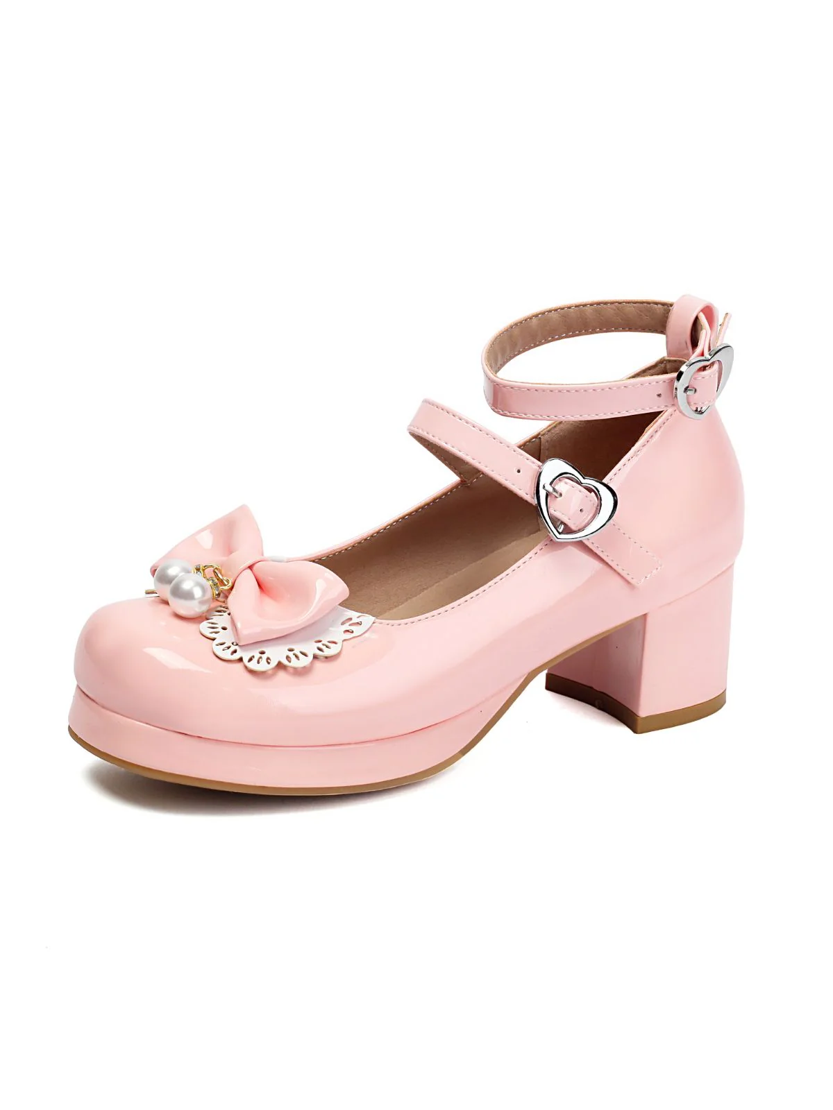 Heart Pearl Bow Mary Jane Heels - Image 3