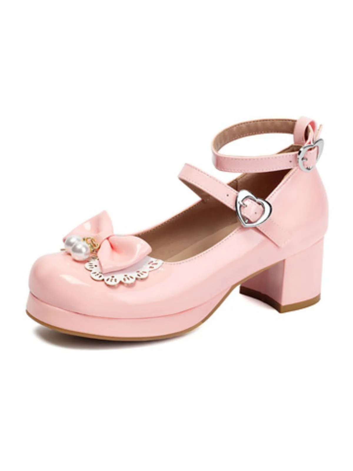 Heart Pearl Bow Mary Jane Heels - Image 4