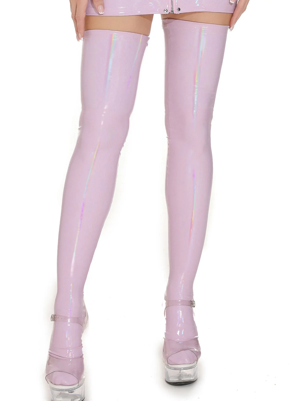 High-Shine Leather Thigh High Stockings - Image 11