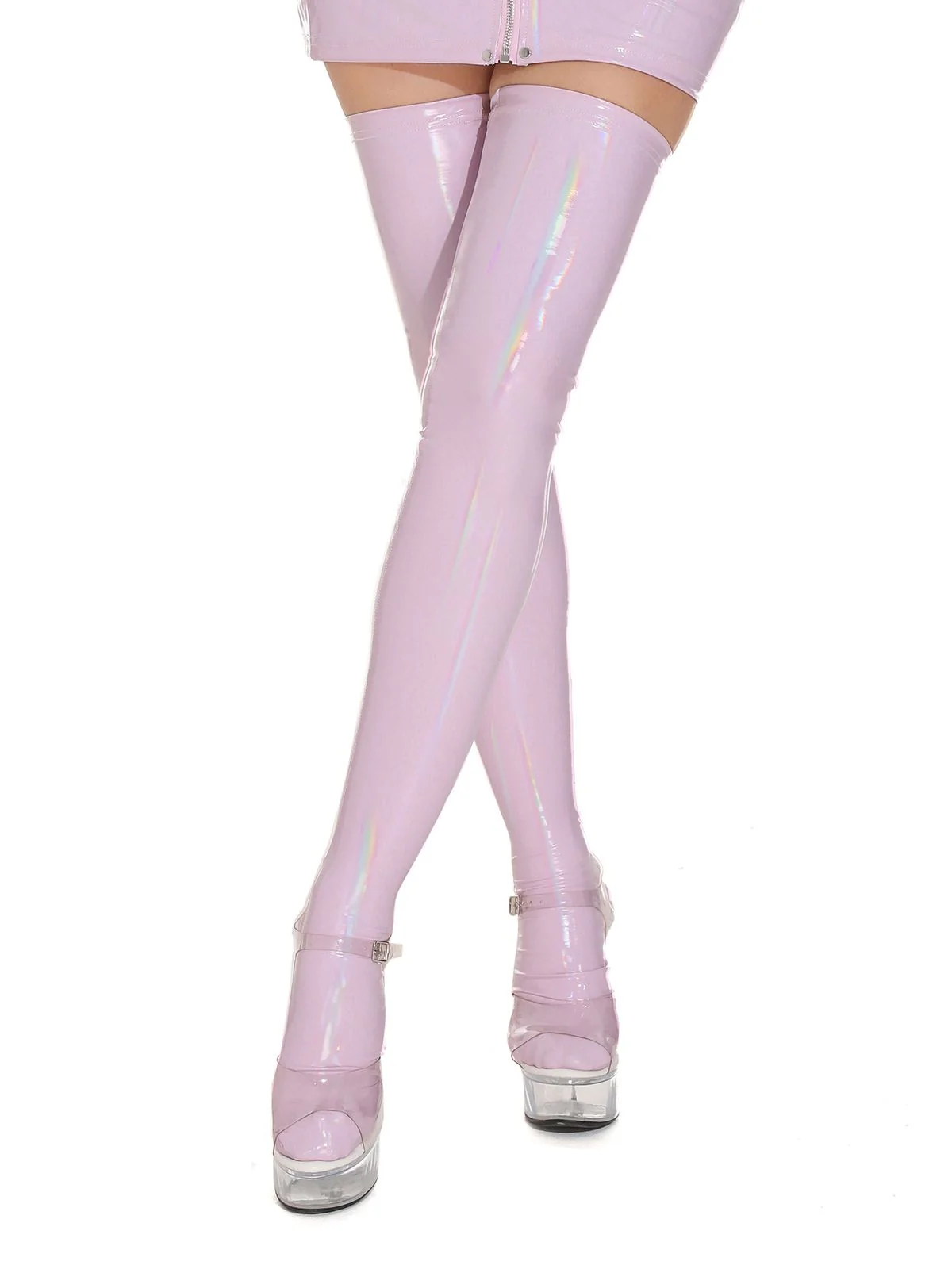 High-Shine Leather Thigh High Stockings - Image 12