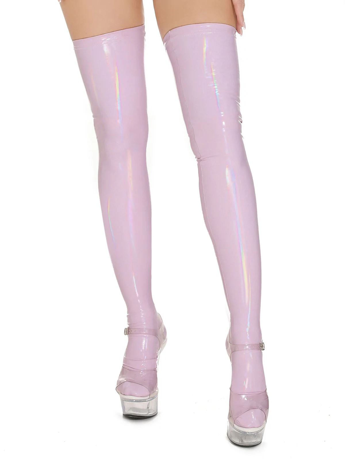 High-Shine Leather Thigh High Stockings - Image 13