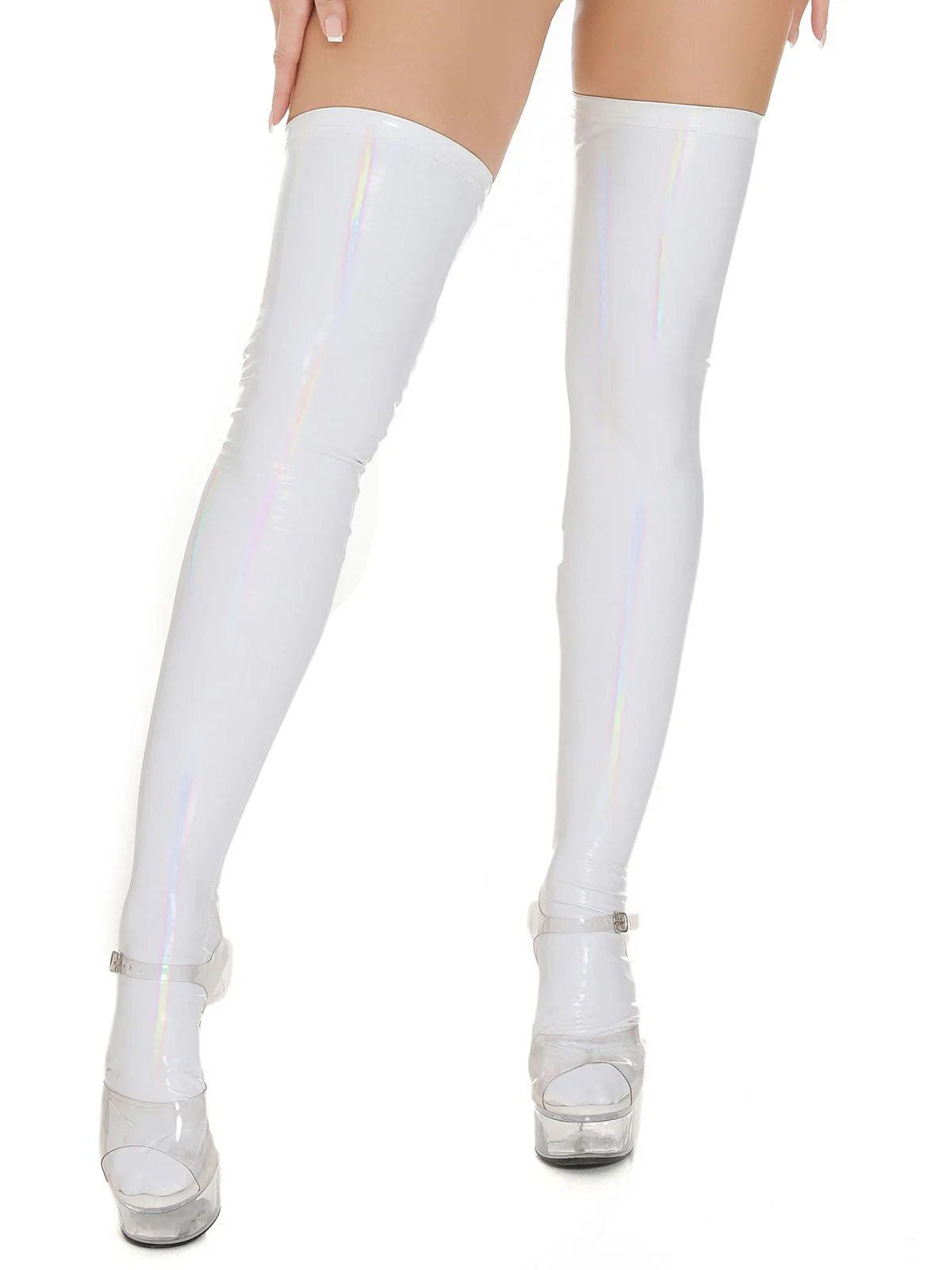 High-Shine Leather Thigh High Stockings - Image 2