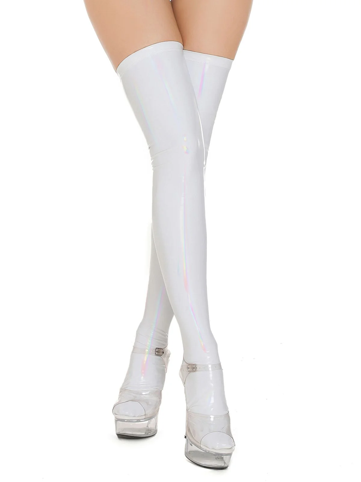High-Shine Leather Thigh High Stockings - Image 3