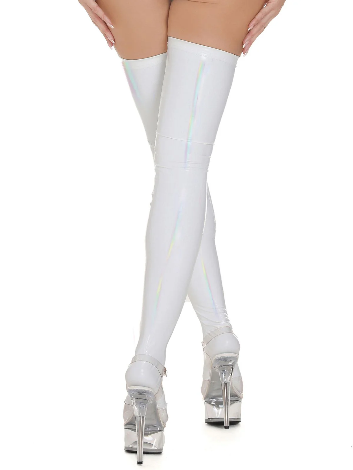 High-Shine Leather Thigh High Stockings - Image 4