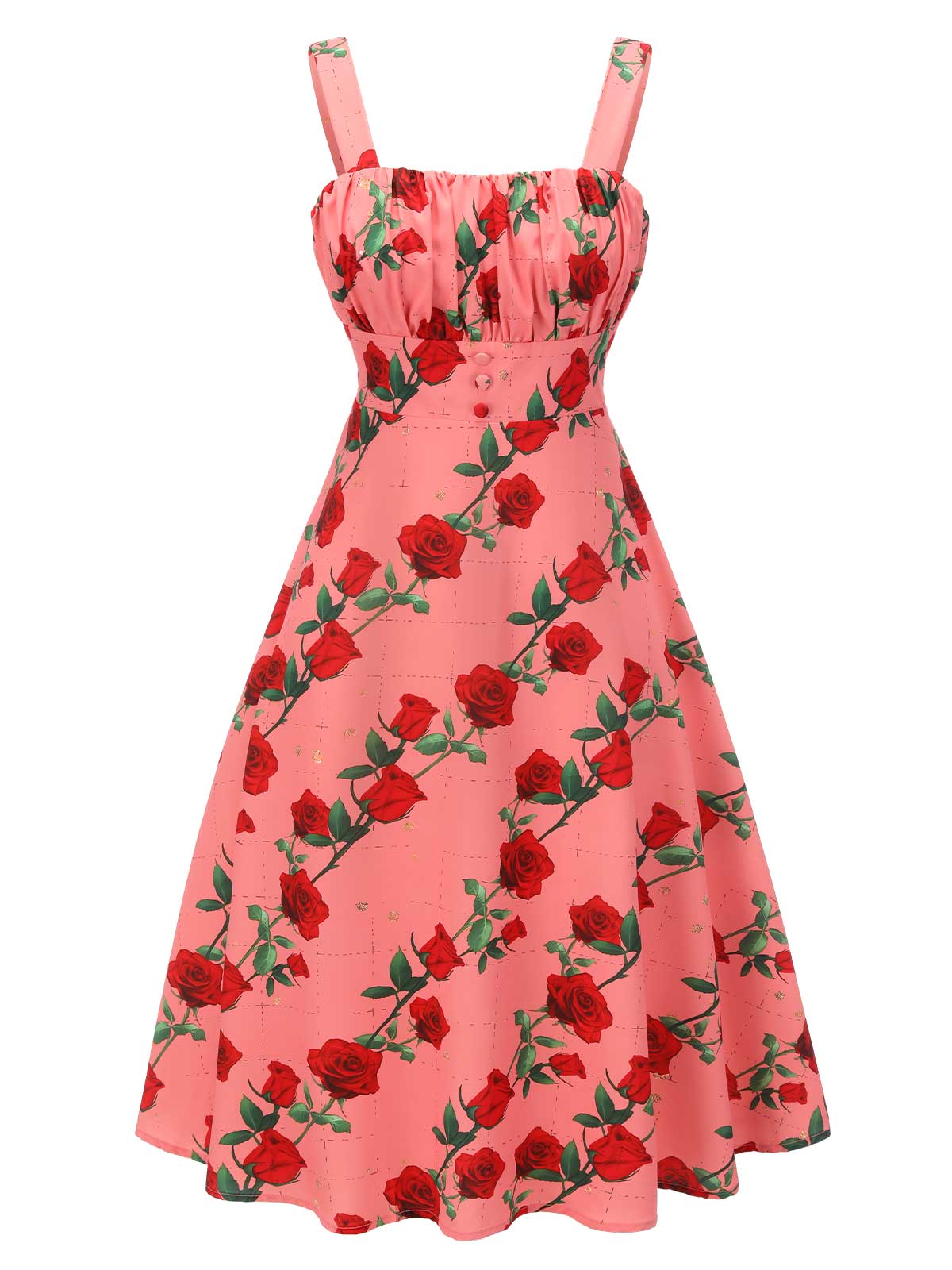 High Waist Suspenders Rose Dress - Image 2