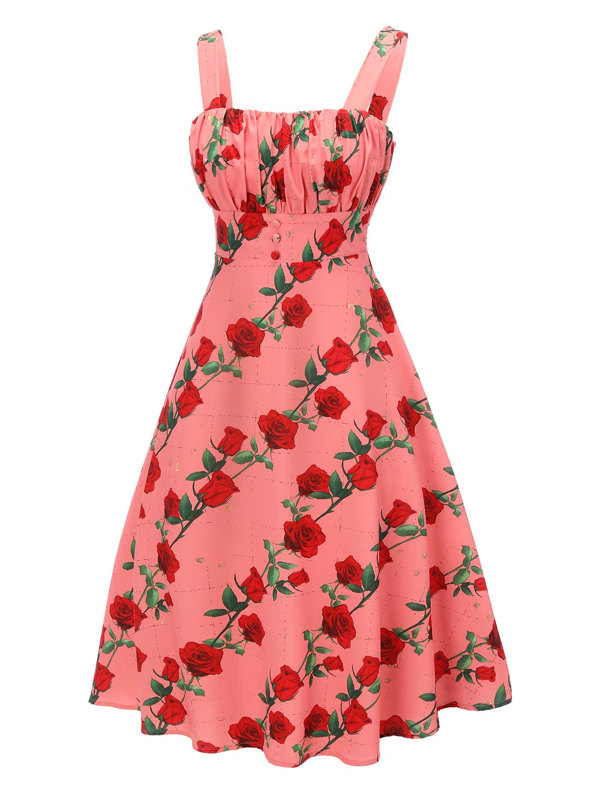 High Waist Suspenders Rose Dress - Image 3