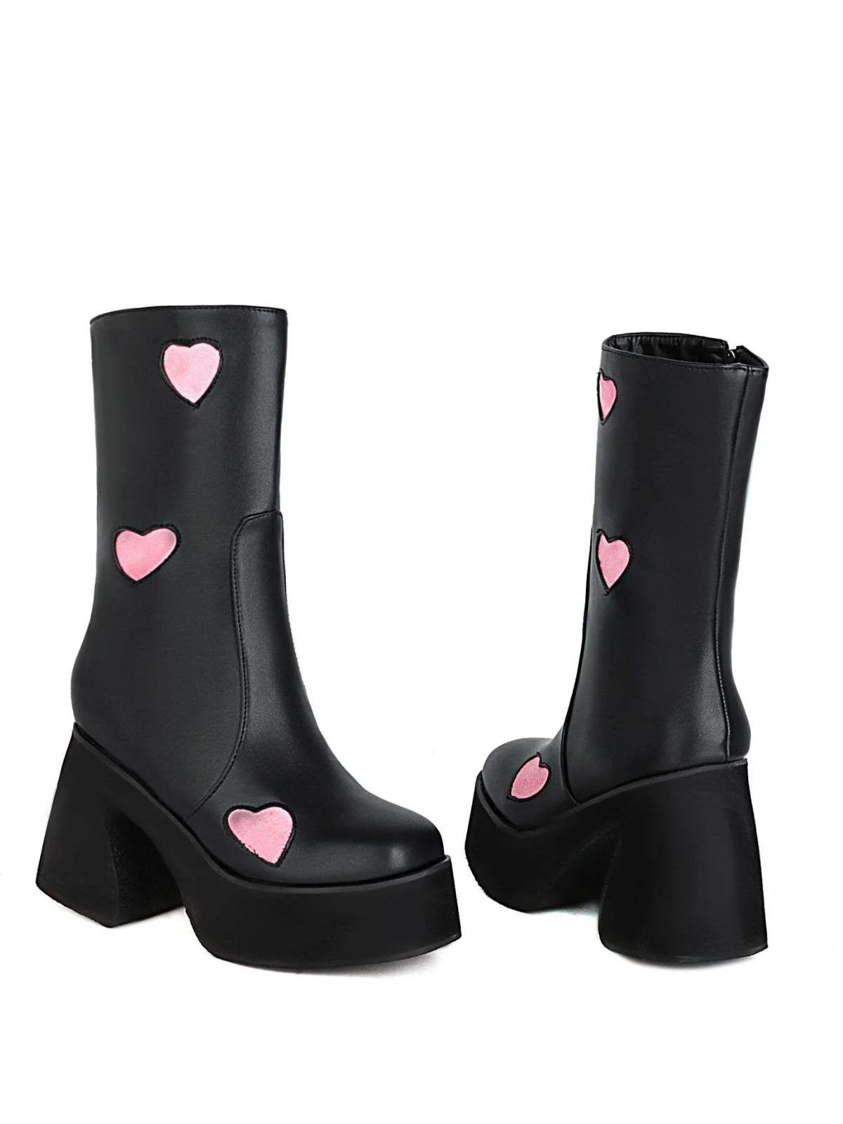 Hollow Hearts Leather Chunky Platform Boots - Image 3