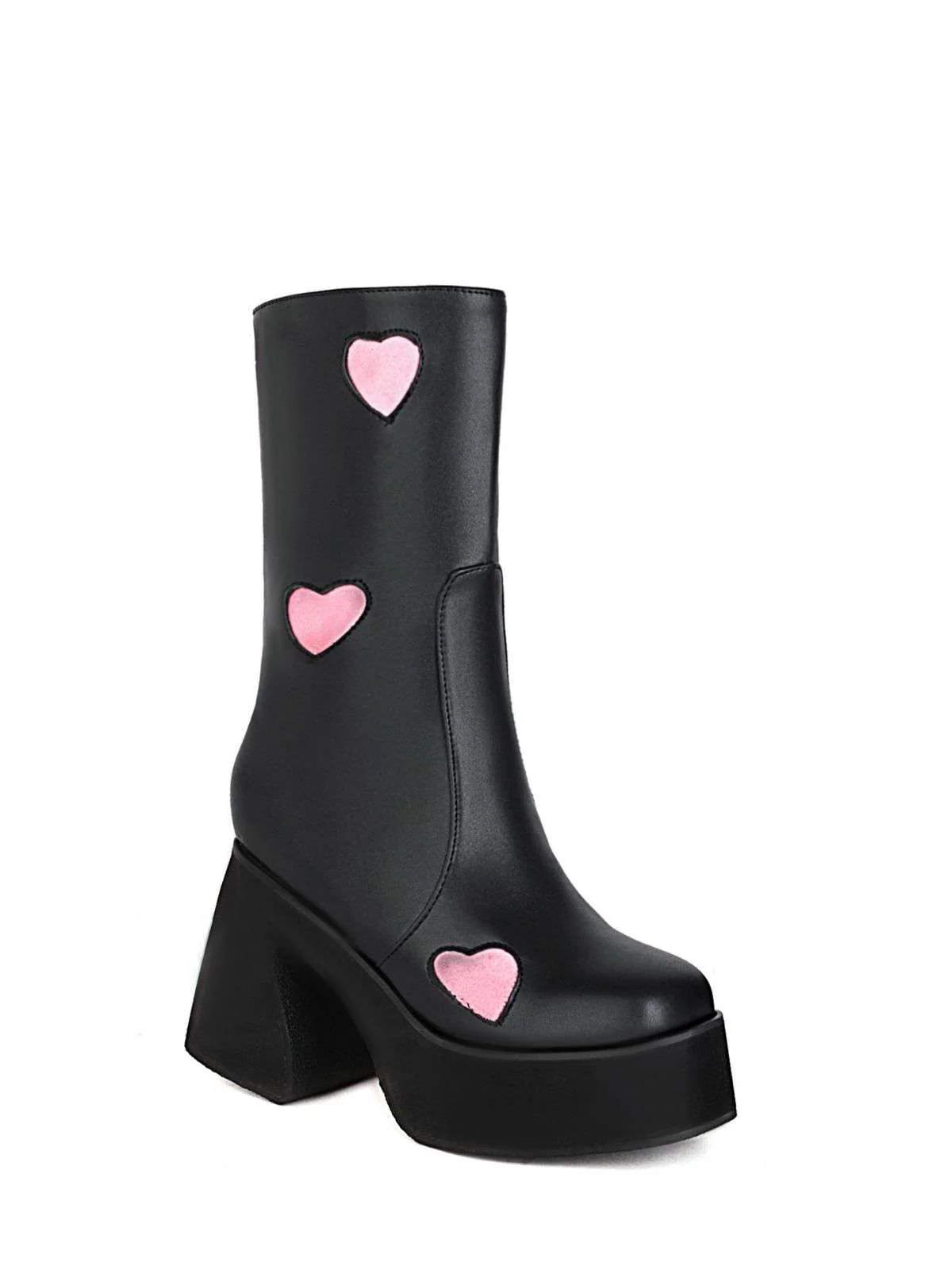 Hollow Hearts Leather Chunky Platform Boots - Image 4