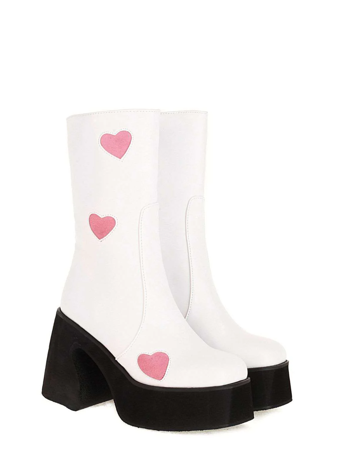 Hollow Hearts Leather Chunky Platform Boots - Image 5