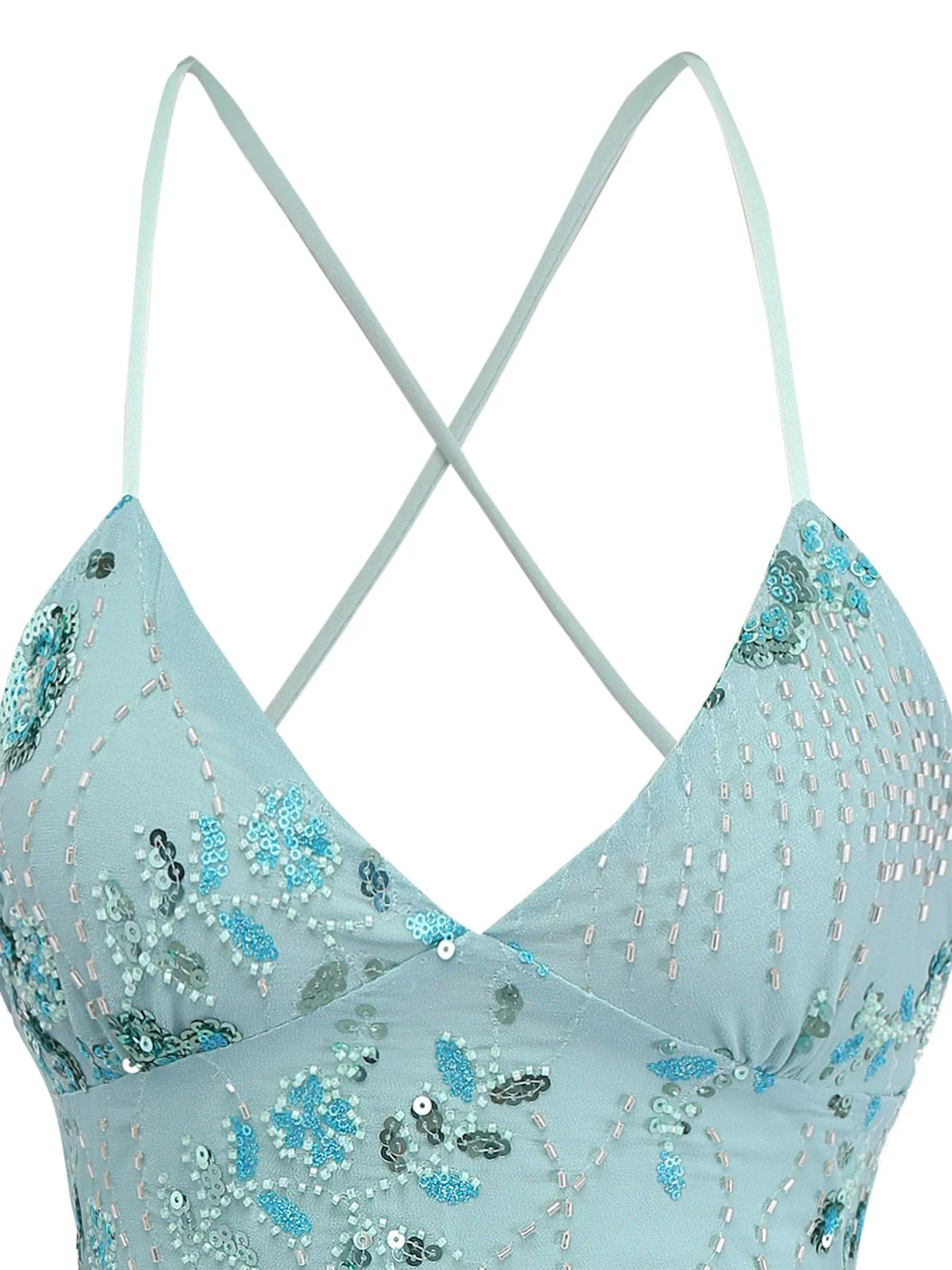 Ice Green 1980s Sequined Embroidered Floral Top - Image 2