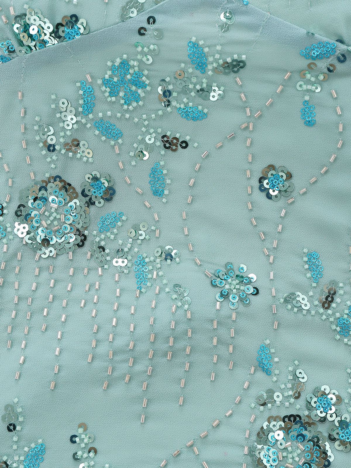 Ice Green 1980s Sequined Embroidered Floral Top - Image 4