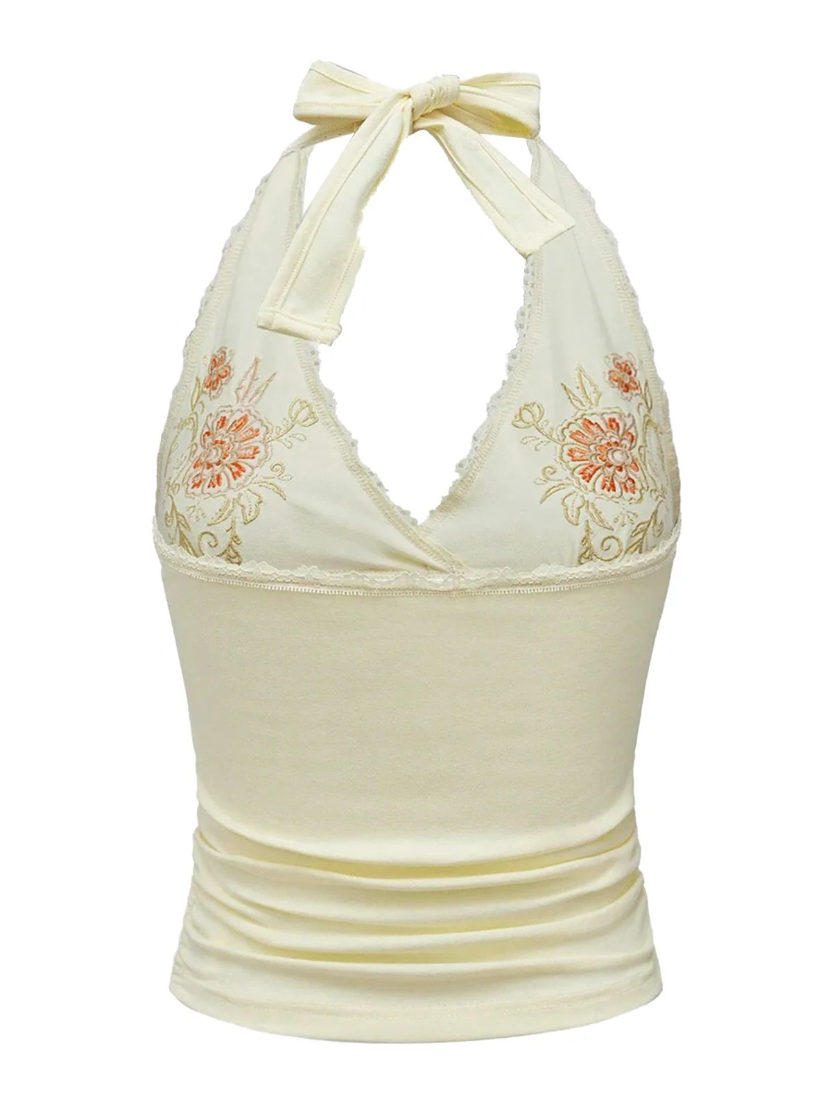 Ivory 1980s Embroidered Lace Floral Halter Top - Image 3