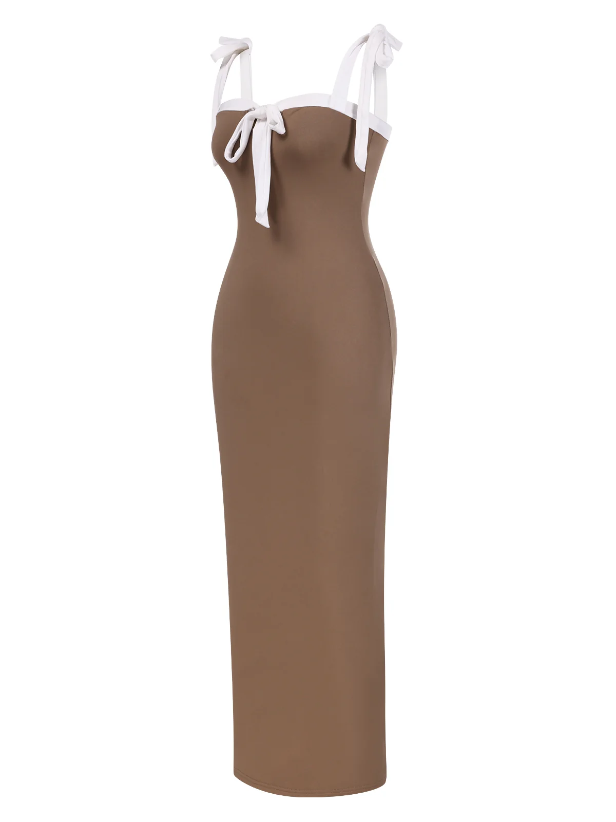 Khaki 1930s Contrast Shoulder Tie Bodycon Dress - Image 2
