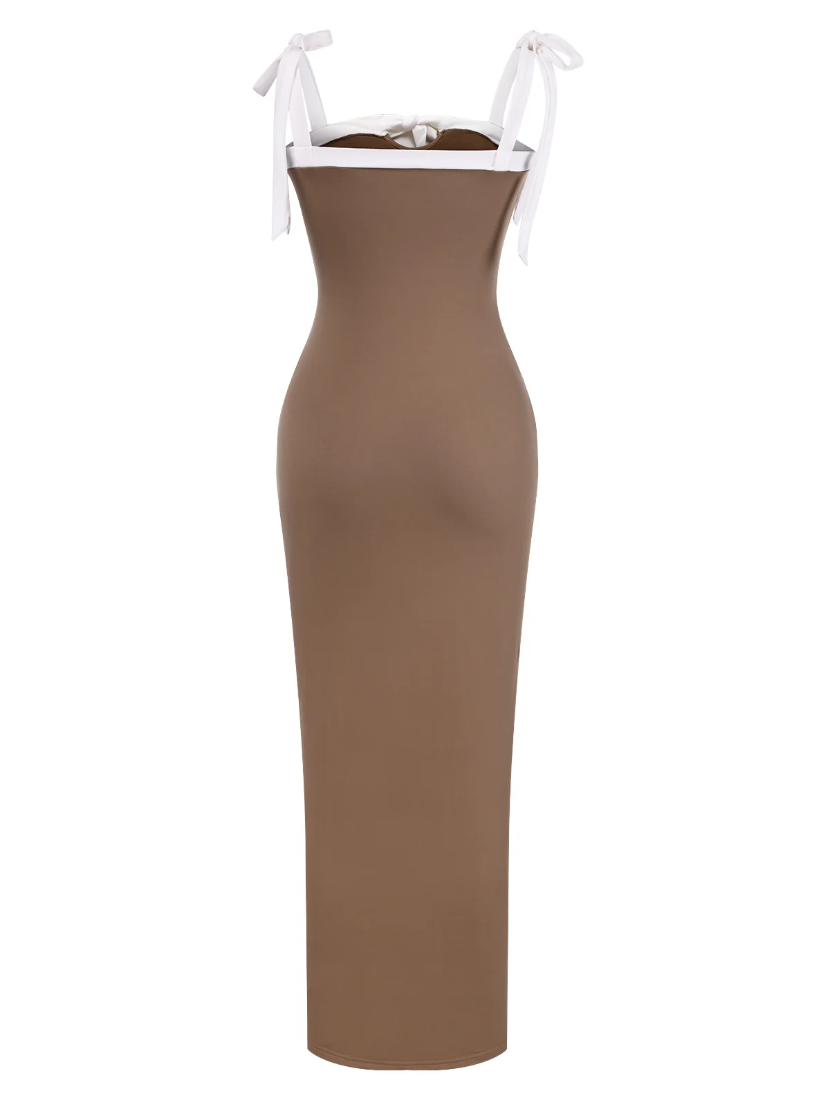 Khaki 1930s Contrast Shoulder Tie Bodycon Dress - Image 3