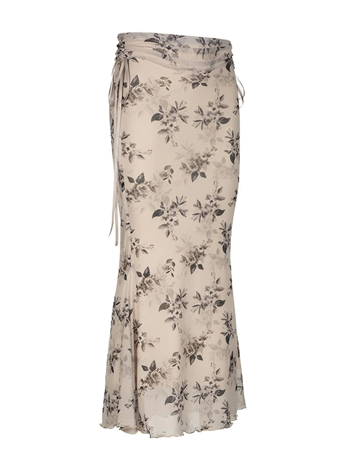 Khaki 1930s Plants Double Mesh Fishtail Skirt - Image 5