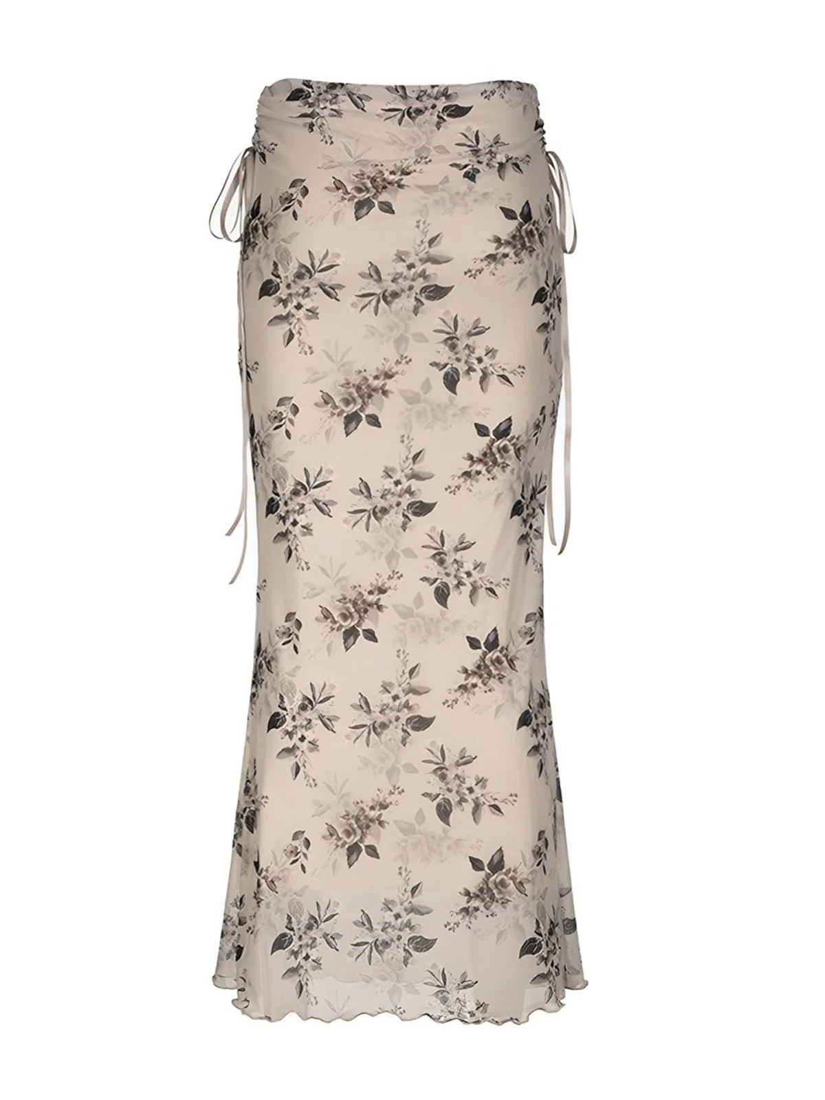 Khaki 1930s Plants Double Mesh Fishtail Skirt - Image 6