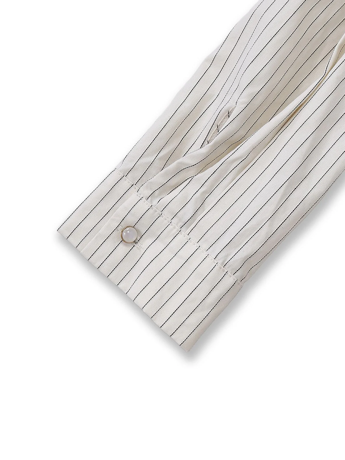 Khaki 1930s Striped Lapel Blouse Detachable Tie Dress - Image 9