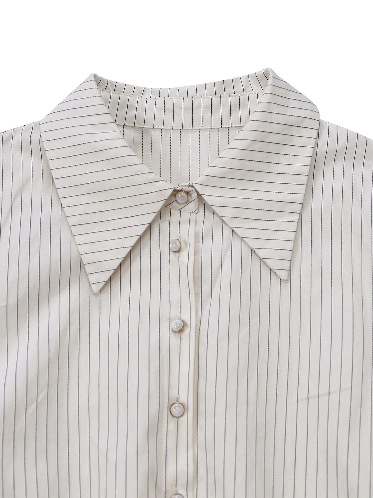 Khaki 1930s Striped Lapel Blouse Detachable Tie Dress - Image 10