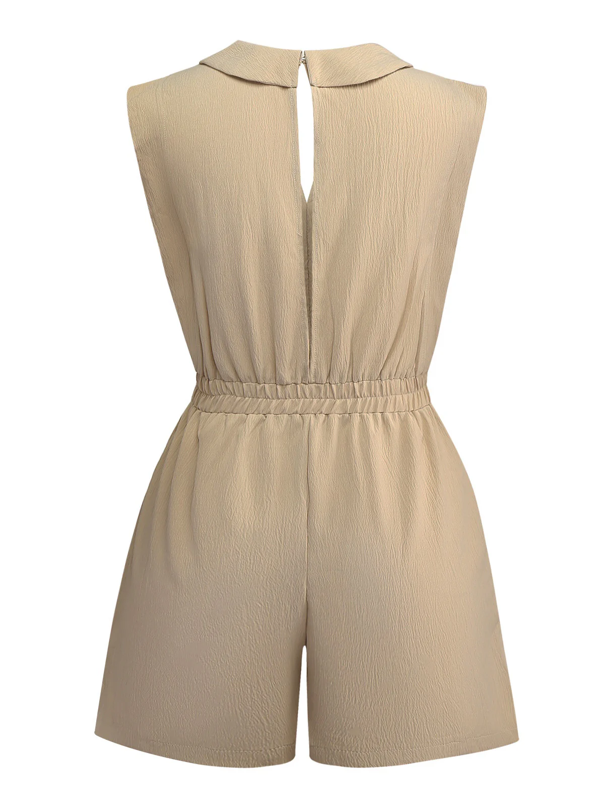 Khaki 1930s V-Neck Pocket Solid Romper - Image 2