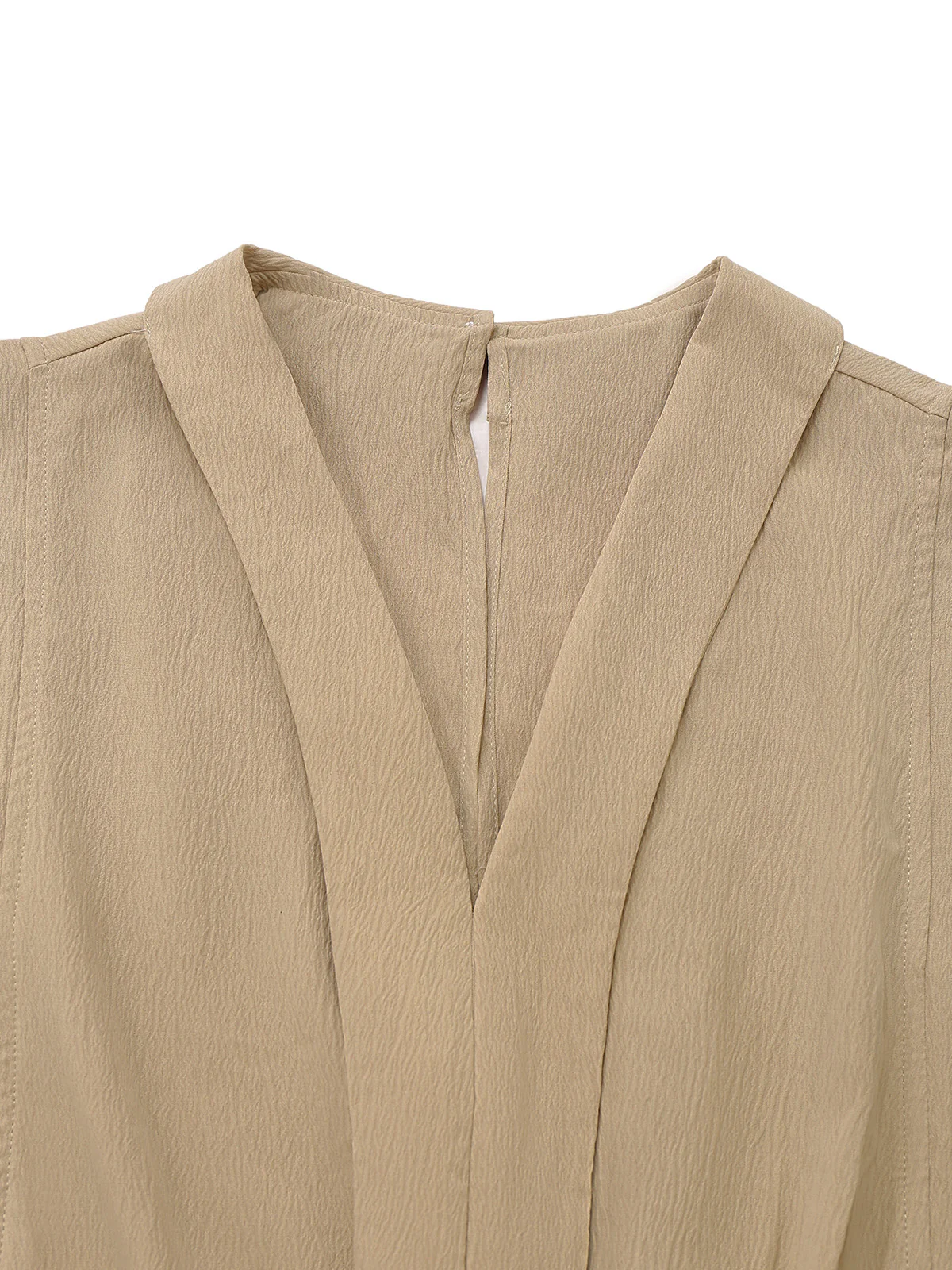 Khaki 1930s V-Neck Pocket Solid Romper - Image 3