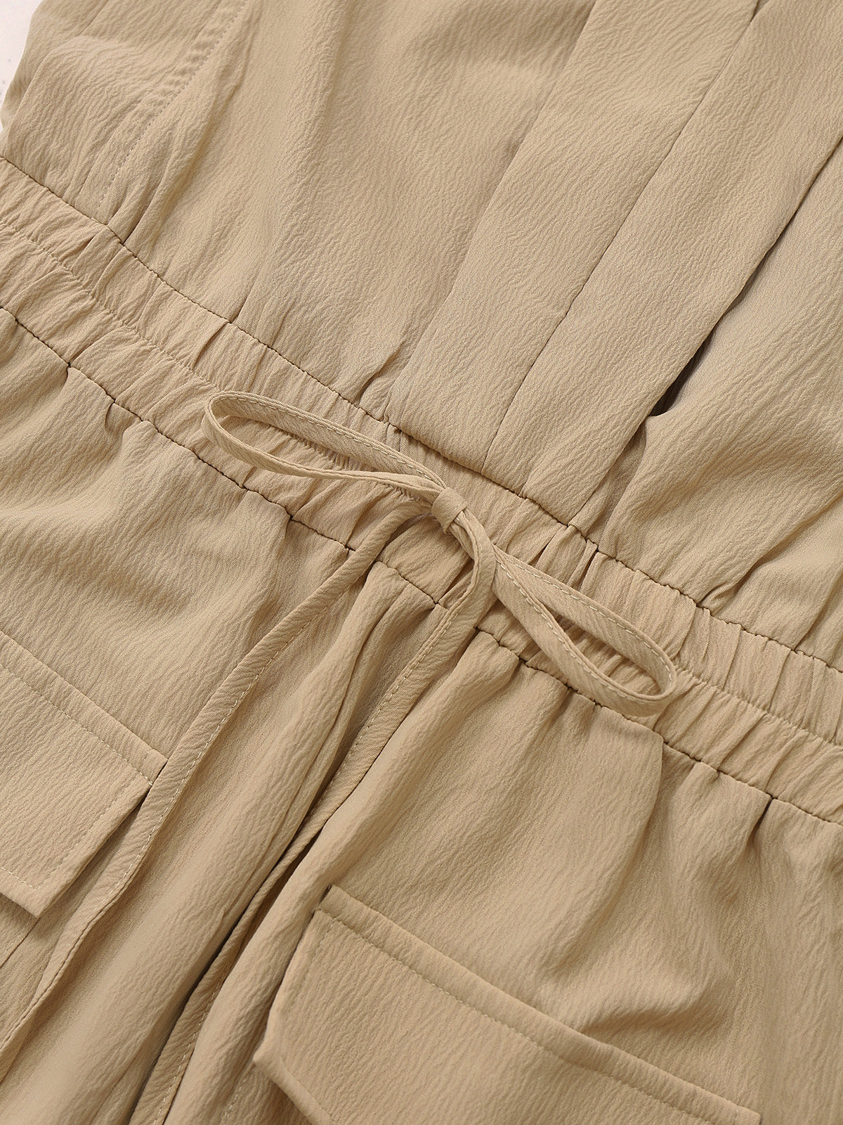 Khaki 1930s V-Neck Pocket Solid Romper - Image 4