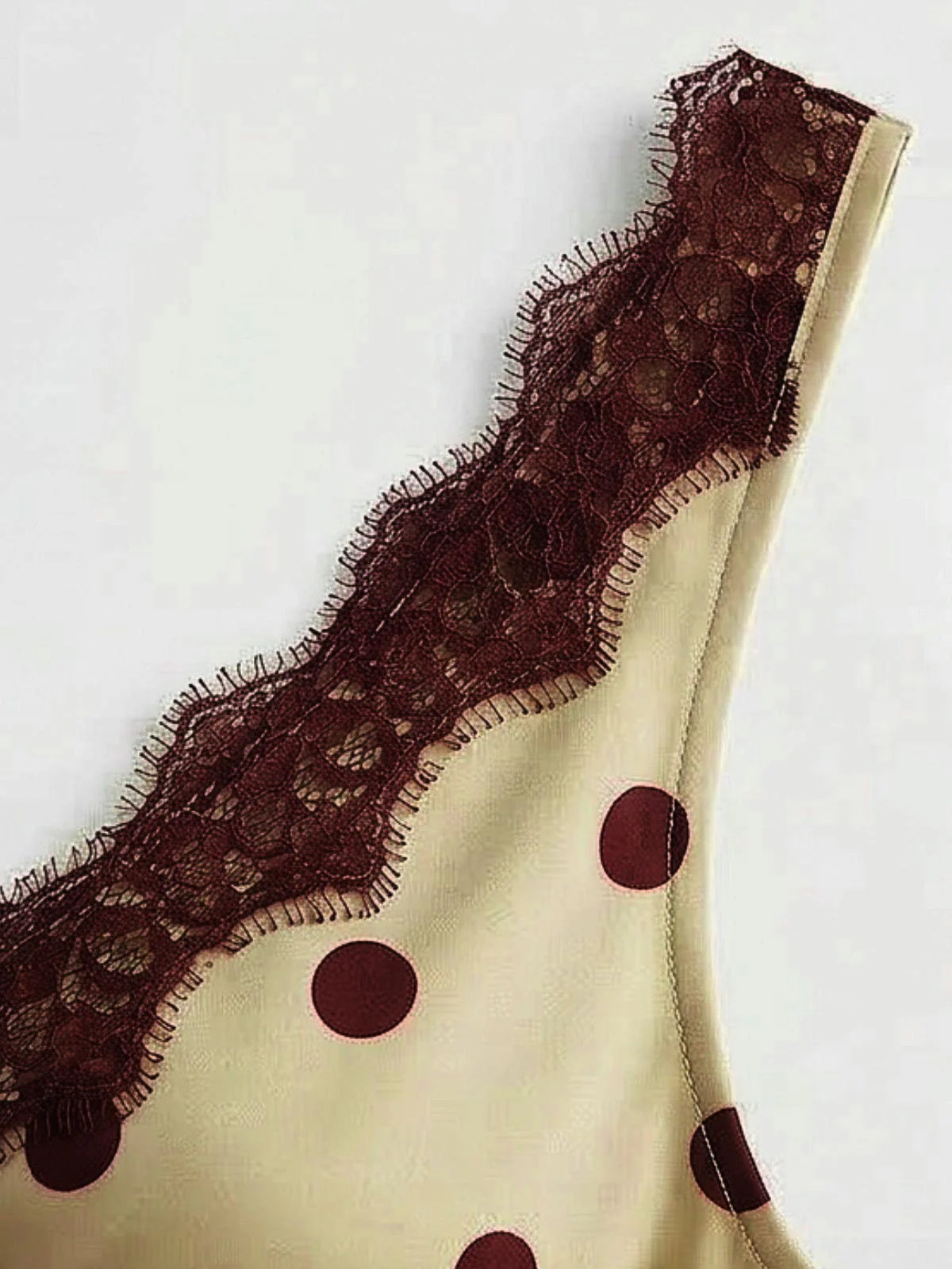 Khaki 1930s V-Neck Polka Dot Lace-Trim Sleeveless Dress - Image 5