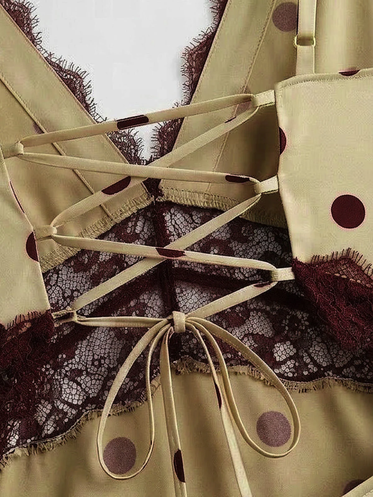 Khaki 1930s V-Neck Polka Dot Lace-Trim Sleeveless Dress - Image 7