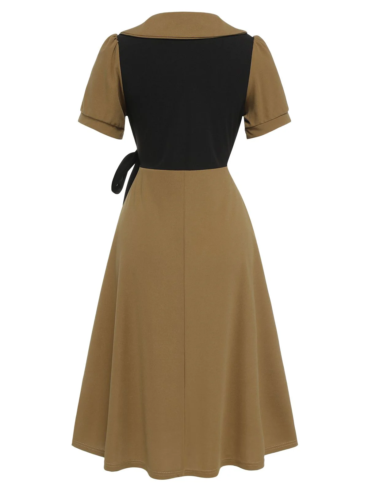 Khaki 1940s Fake 2PCS Lapel A-Line Dress - Image 2