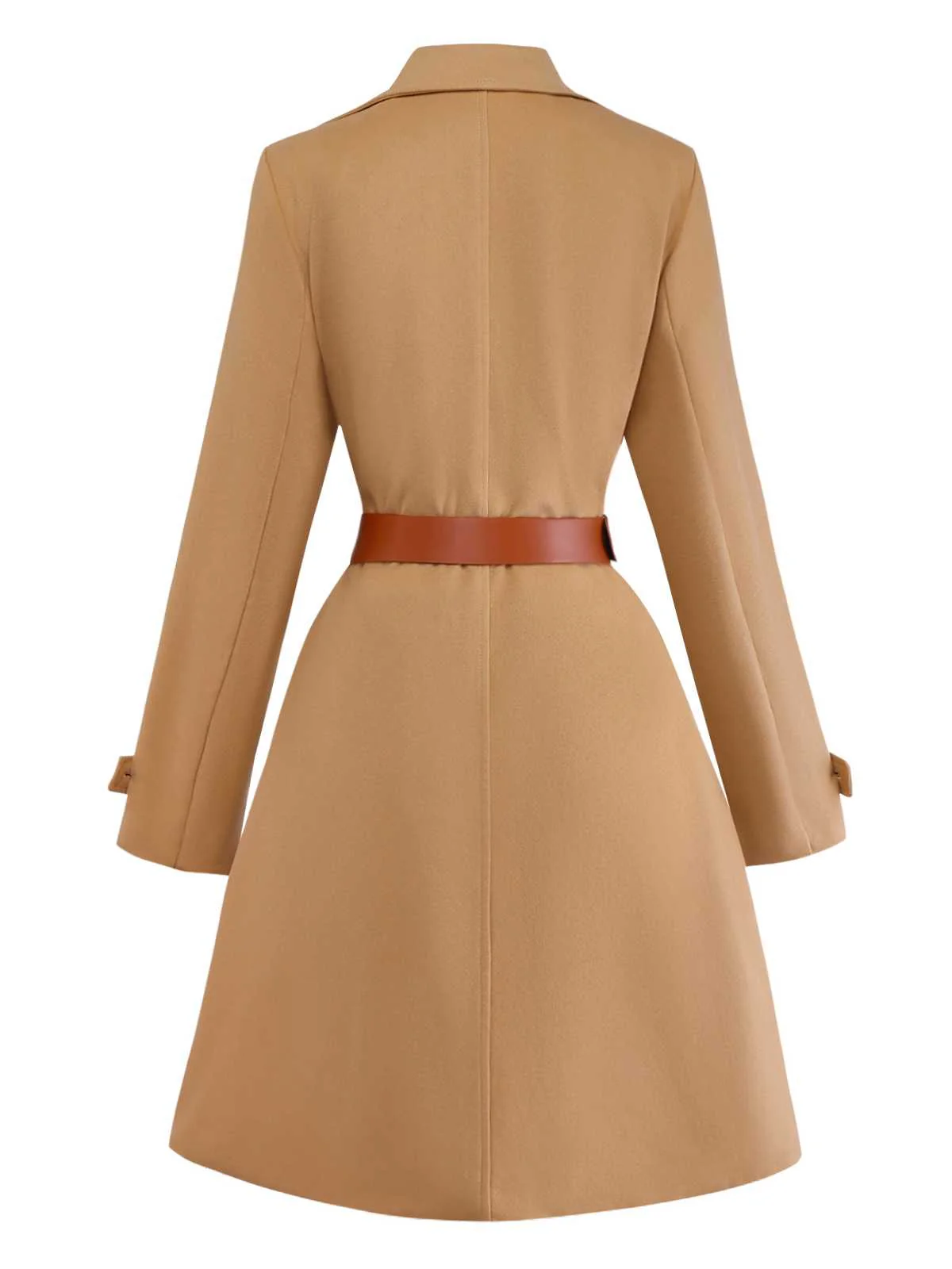 Khaki 1940s Lapel Double-Breasted Belted Coat - Image 3