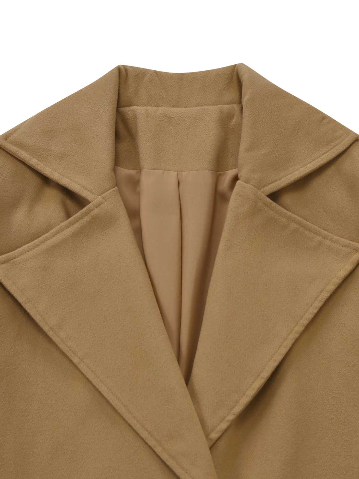 Khaki 1940s Lapel Double-Breasted Belted Coat - Image 4